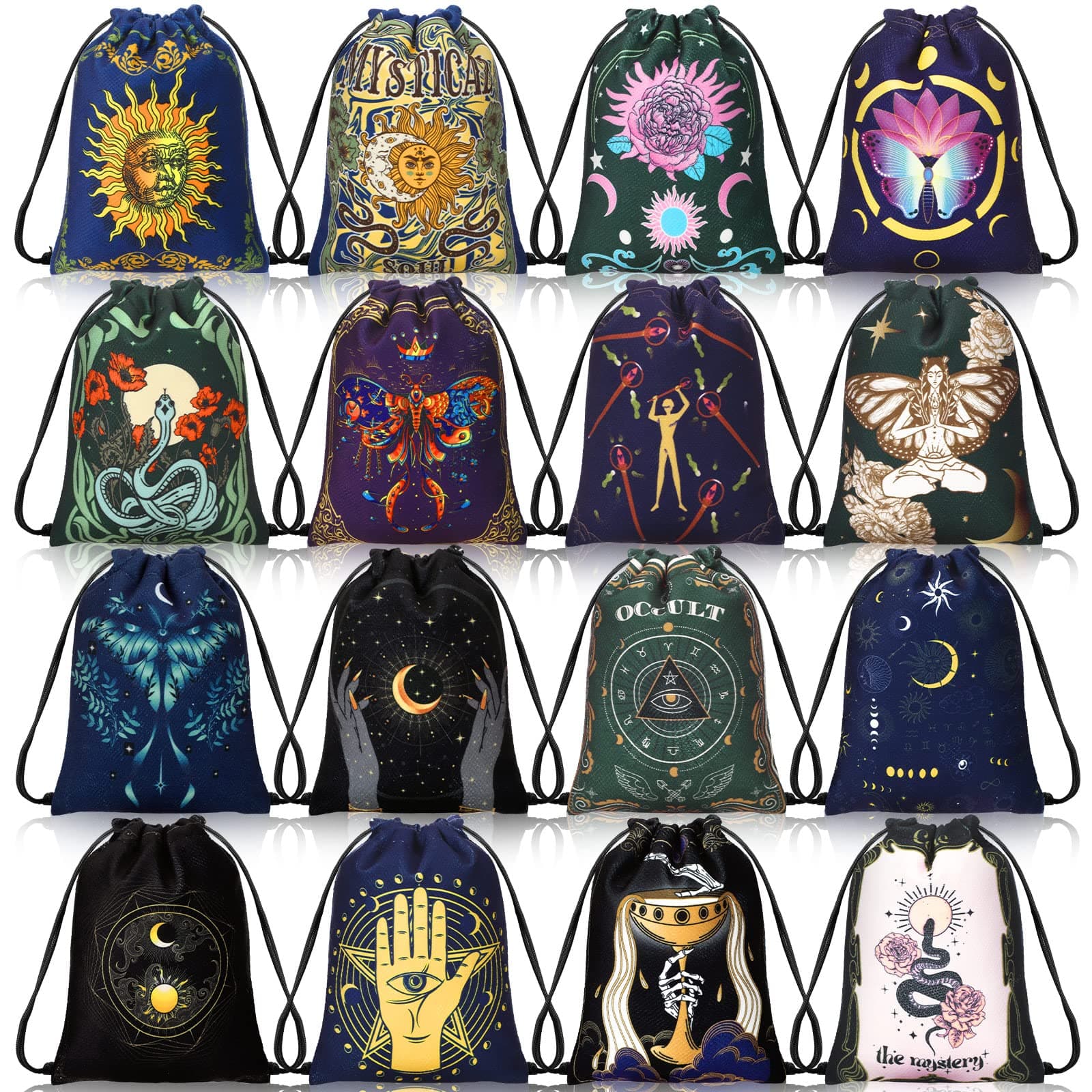 Kacctyen 16 Pcs Tarot Card Velvet Storage Bags Bulk Tarot Card Velvet Drawstring Bags Dice Jewelry Pouch for Enthusiasts Hand Gifts, 7.1 x 5.9 Inches