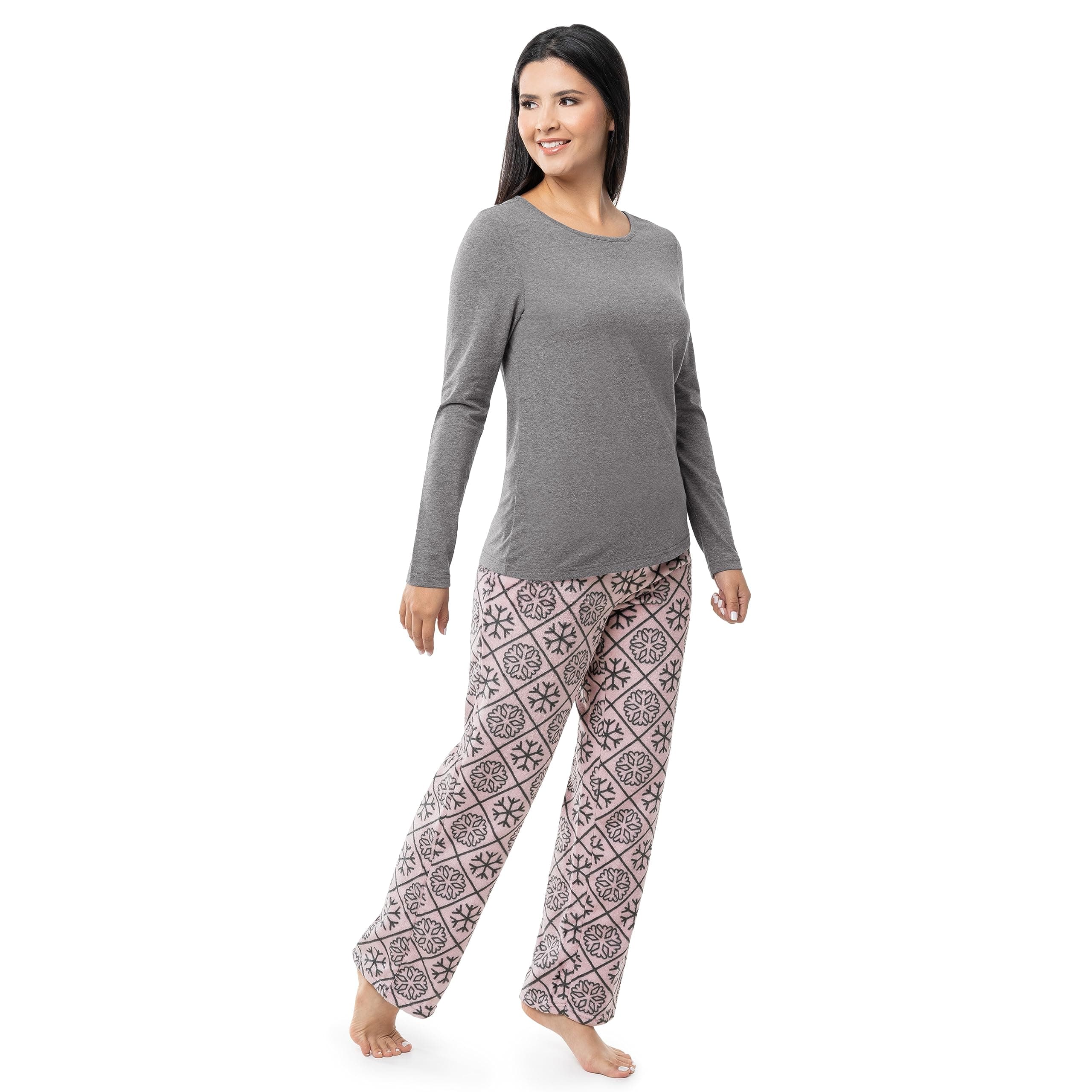 Fruit of the Loom Women's Sueded Jersey Crew Top and Fleece Pant Sleep Set