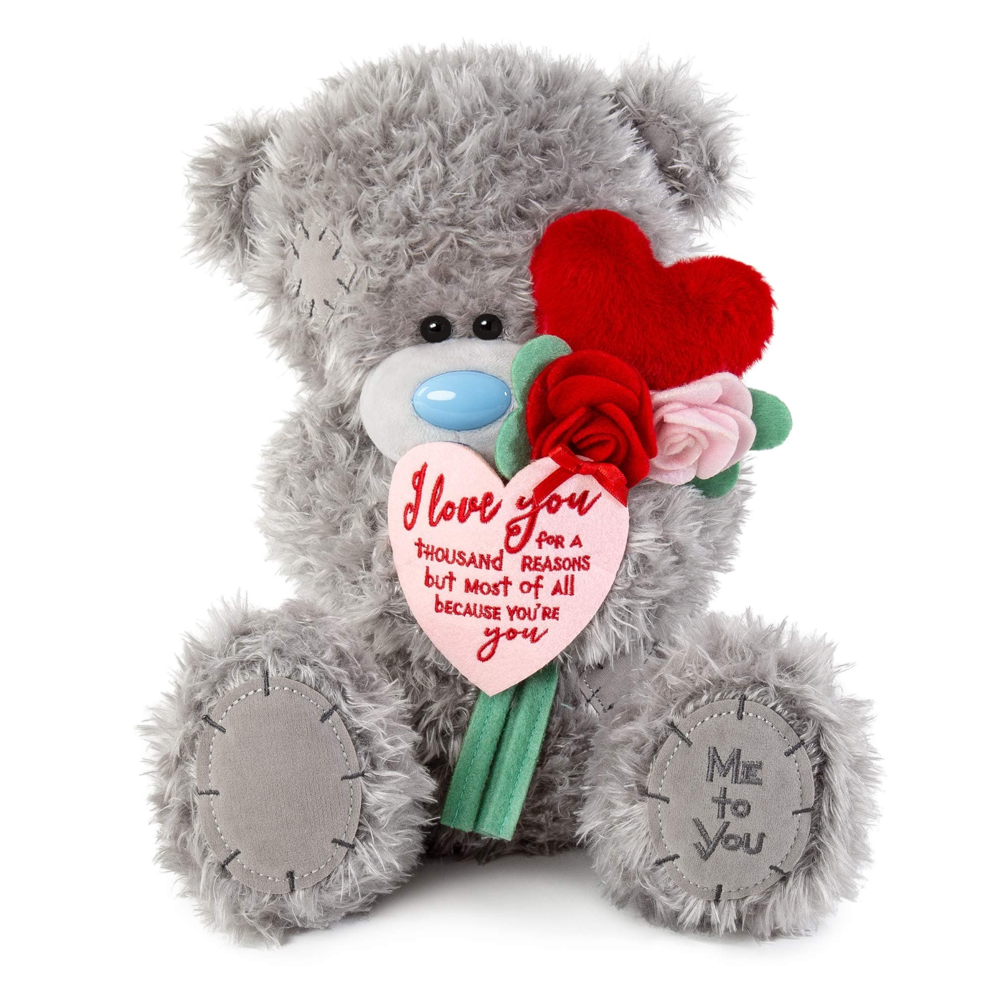Me To YouTatty Teddy with Flower Bouquet and Message of Love - Official Collection,Blue,grey,pink,red