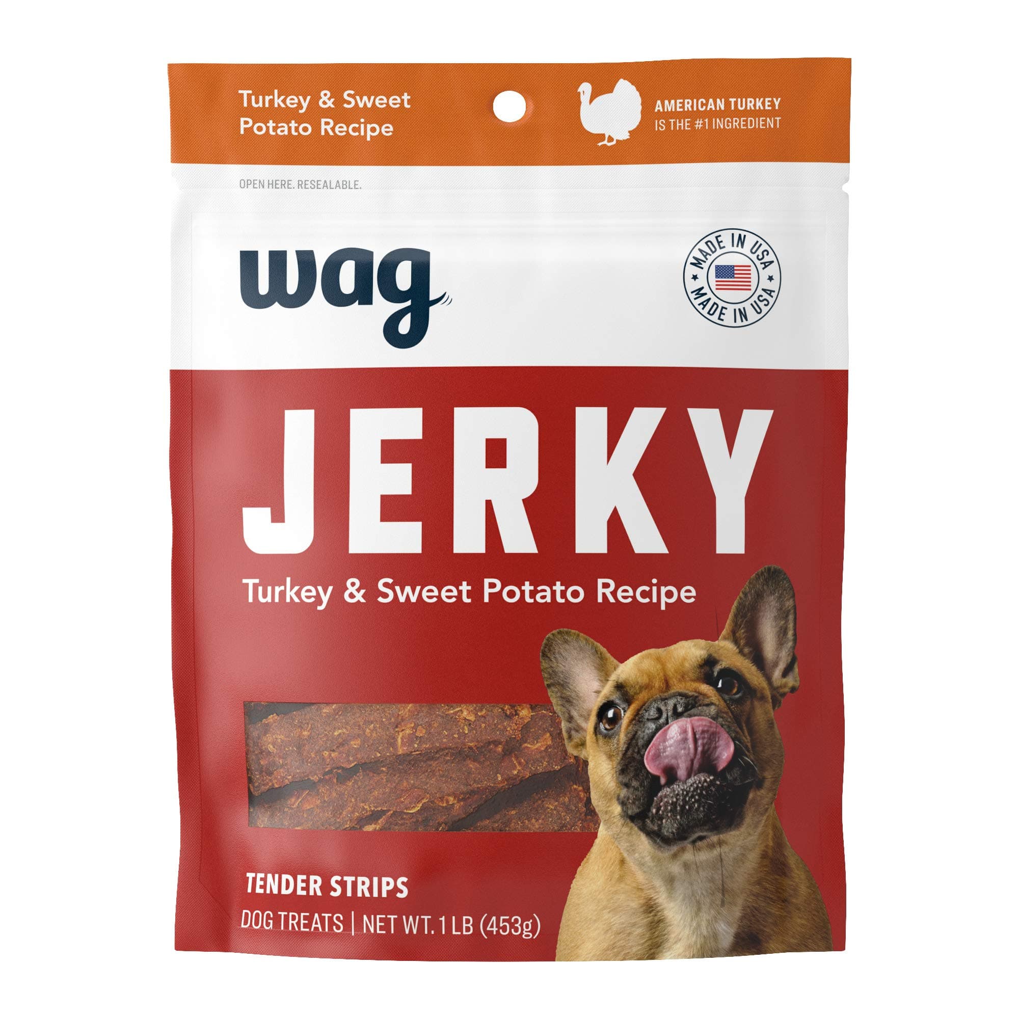 Amazon Brand - Wag Soft & Tender American Jerky Dog Treats – Turkey & Sweet Potato, 16 Ounce (Pack of 1)