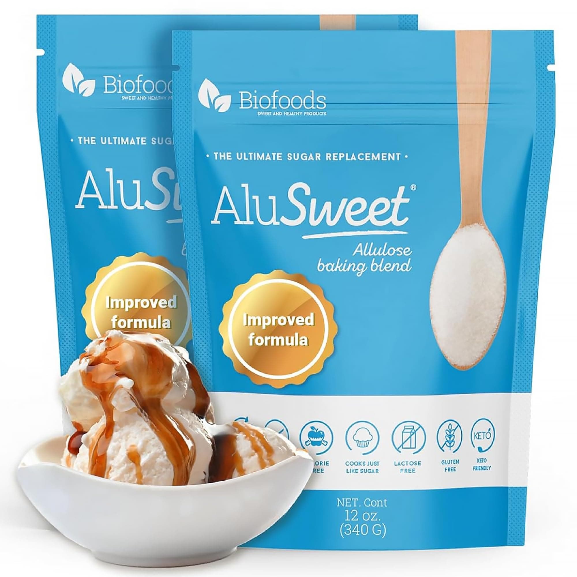Alusweet Allulose Sweetener Zero Calorie - 24 oz - 1:1 Sugar Substitute, Keto-Friendly, Gluten-Free, Non-Glycemic, Plant-Based Sugar Substitute for Baking, Coffee, Cooking and Drinks