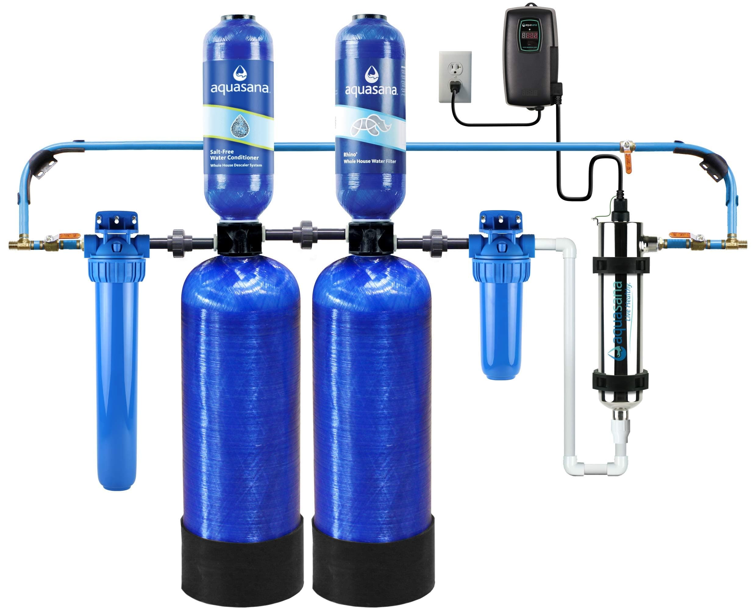 Aquasana Whole House Well Water Filter System - Softener Alternative with UV Purifier, Salt Free, Dehydrator, Carbon & KDF Media - Filters 97% Sediment and Chlorine - 500,000g - EQ-WELL-UV-PRO-AST