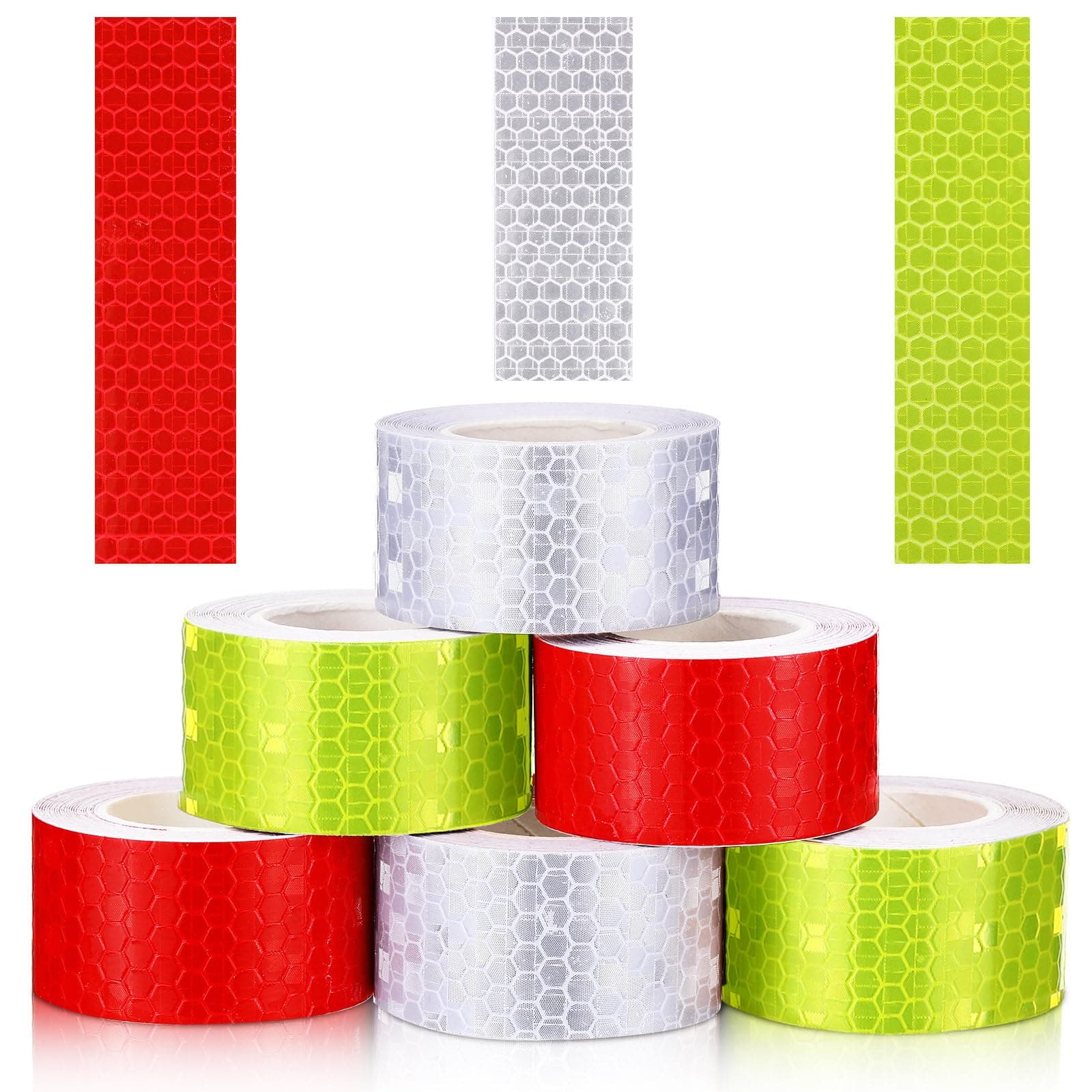 Zonon 6 Rolls High-Visibility Reflective Tapes Waterproof Self-Adhesive Safety Stickers Night for Outdoor Nighttime Visibility Trailers, Clothing, Vehicles(White Yellow red,1 Inch)