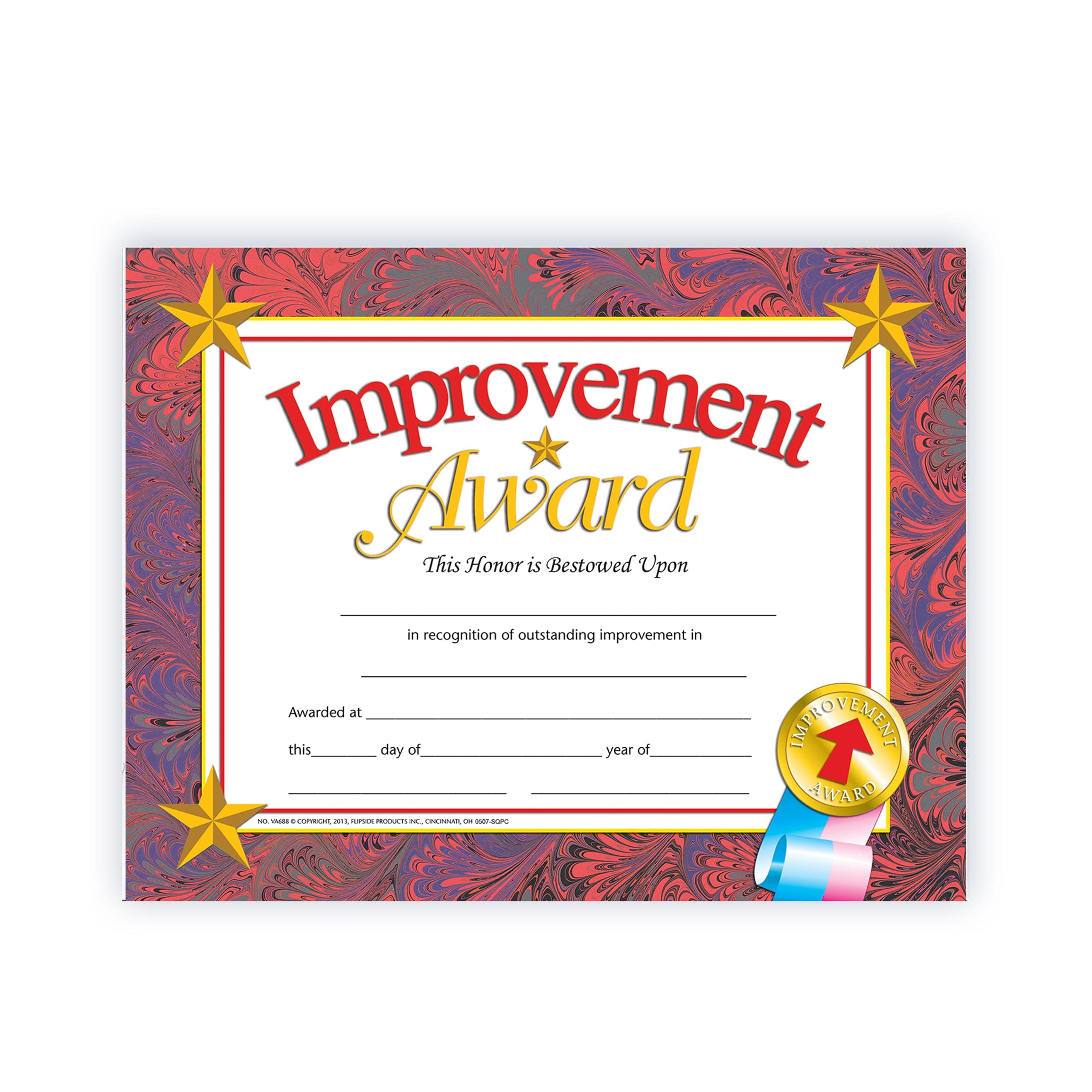 Flipside Products Improvement Award Certificate, Recognition, Award Student Achievement, Incentive, Hayes, Full-Color, 8.5" x 11", 30 Pack