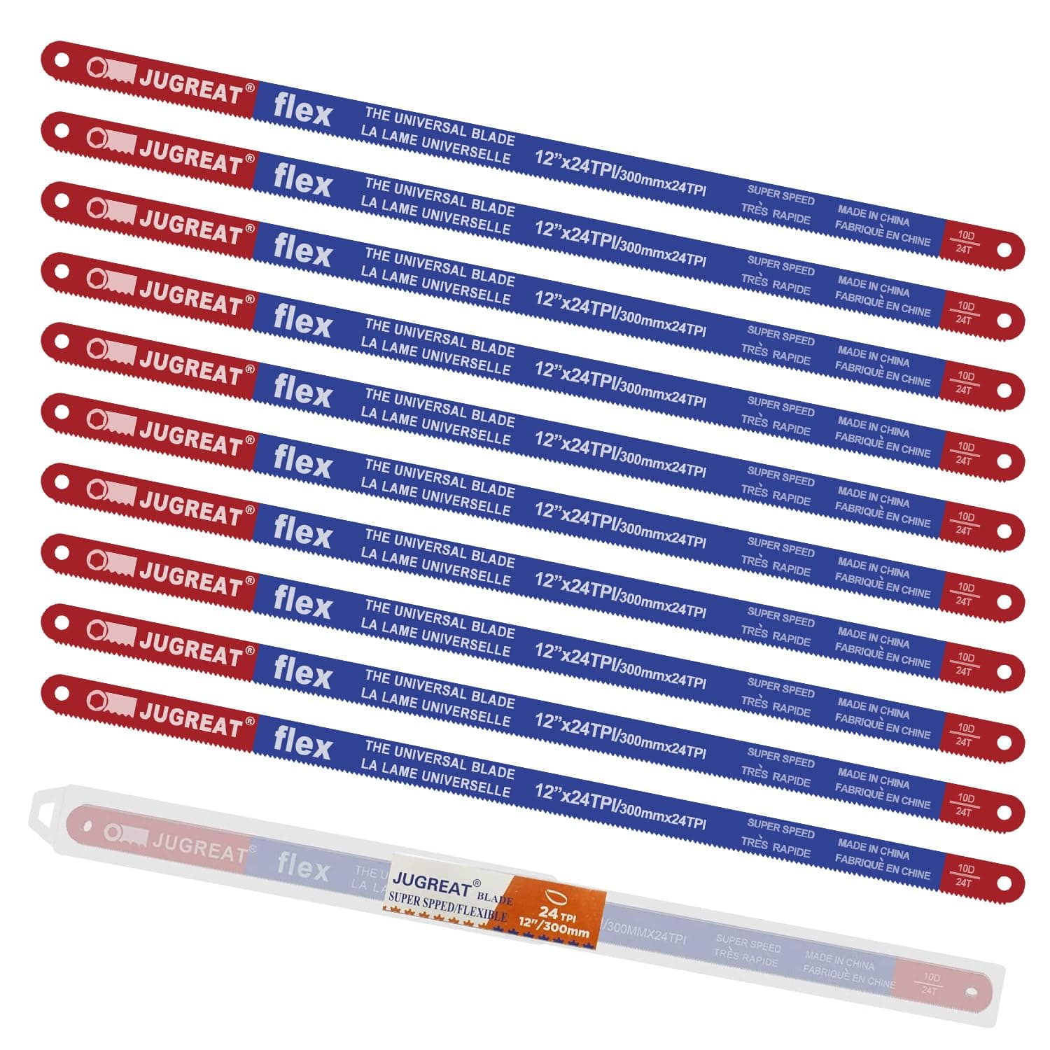 Hacksaw Replacement Blades (10 Pack) High Speed 24 TPI - 12" Length Hack Saw Blade - Carbon Strength Steel Bi-Metal