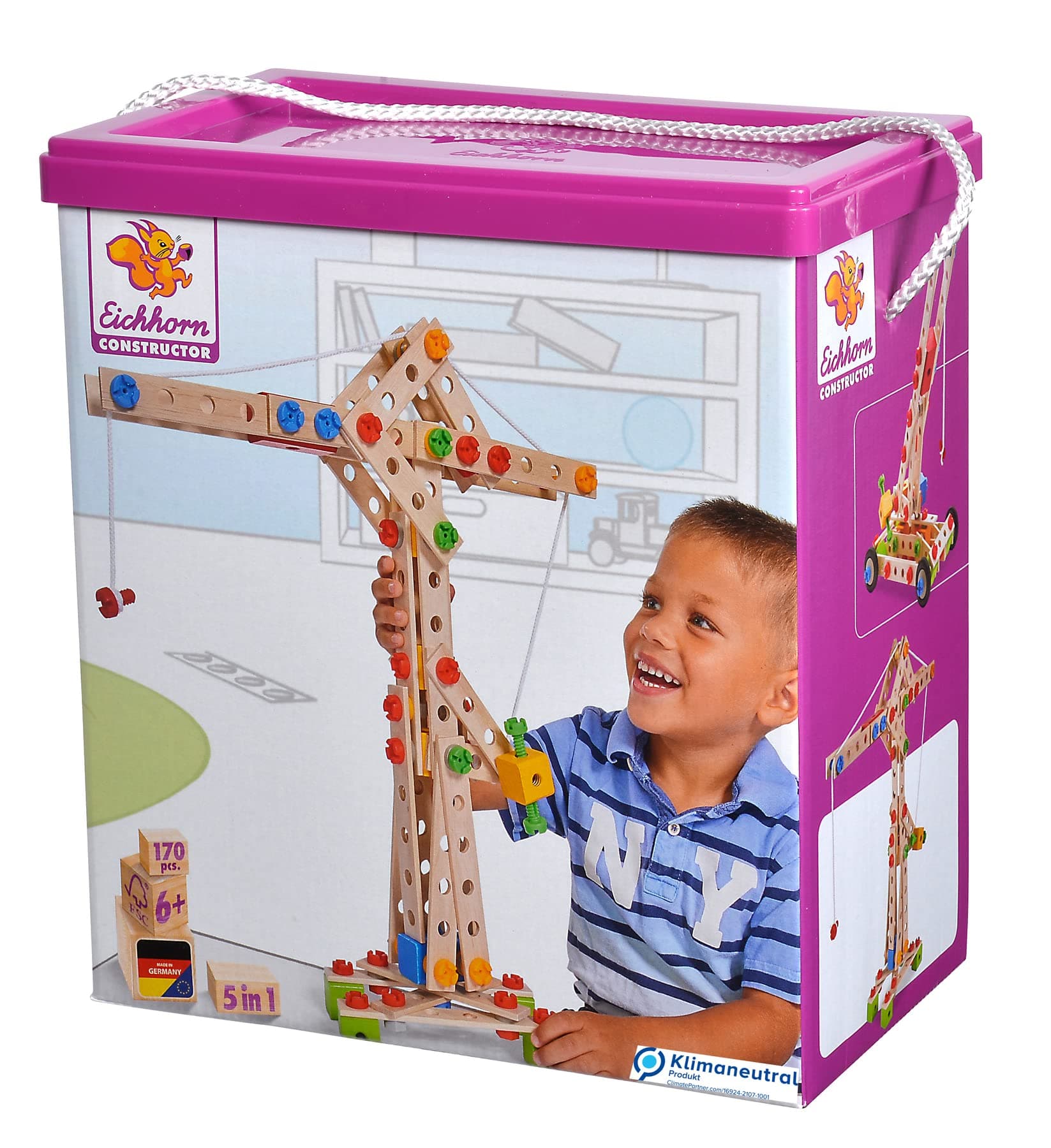 Eichhorn Constructor Crane, Versatile Wooden Toy, 170 Components, 5 Different Constructions, for Children from 6 YearsThe Forest Stewardship Council