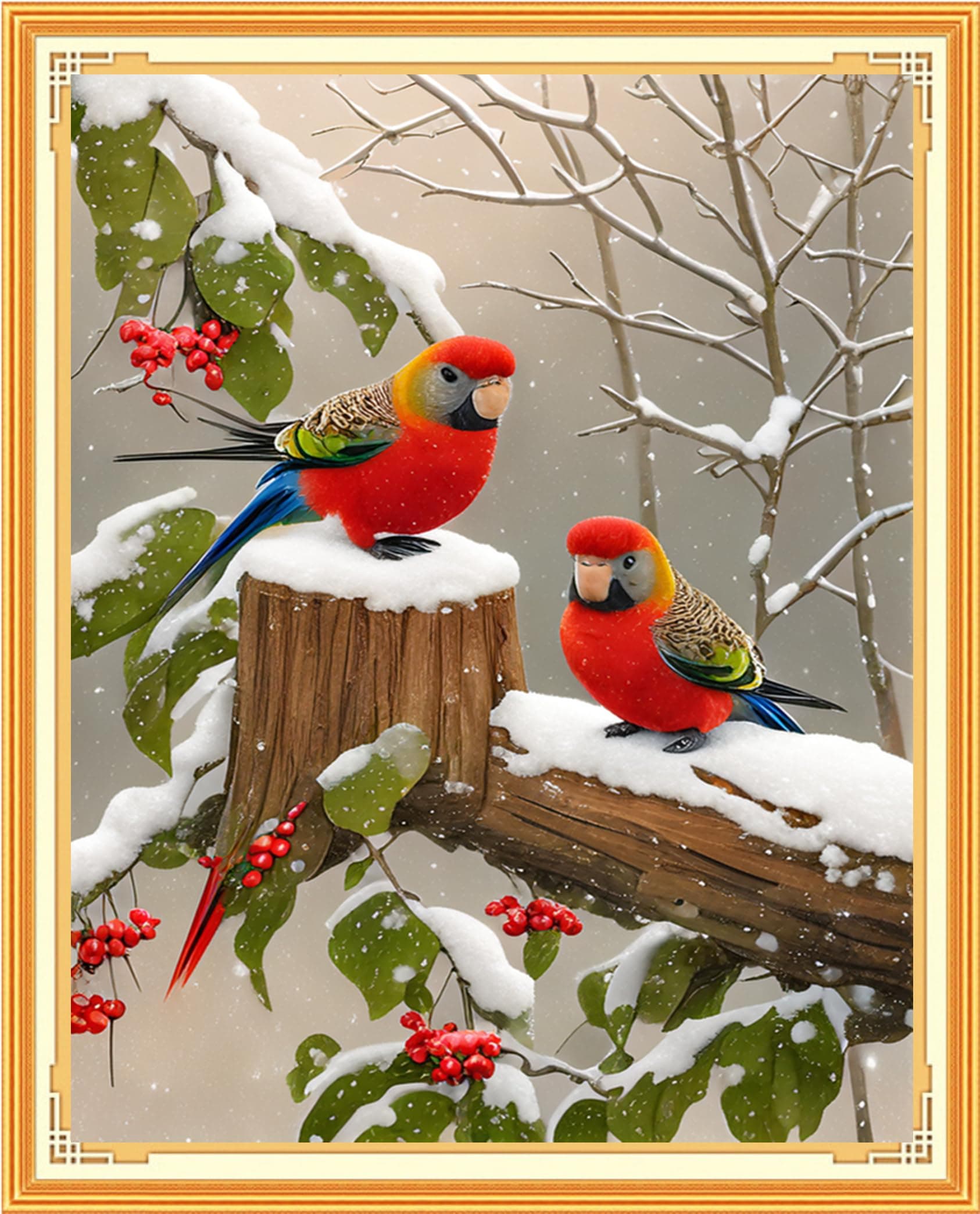 Findvoor Stamped Cross Stitch Kits for Beginners Full Range of Cross Stitching Embroidery Pattern for Adults, 11CT DIY Needlepoint Embroidery Starter Kits-Bird Snowy 15.7x19.7 inch