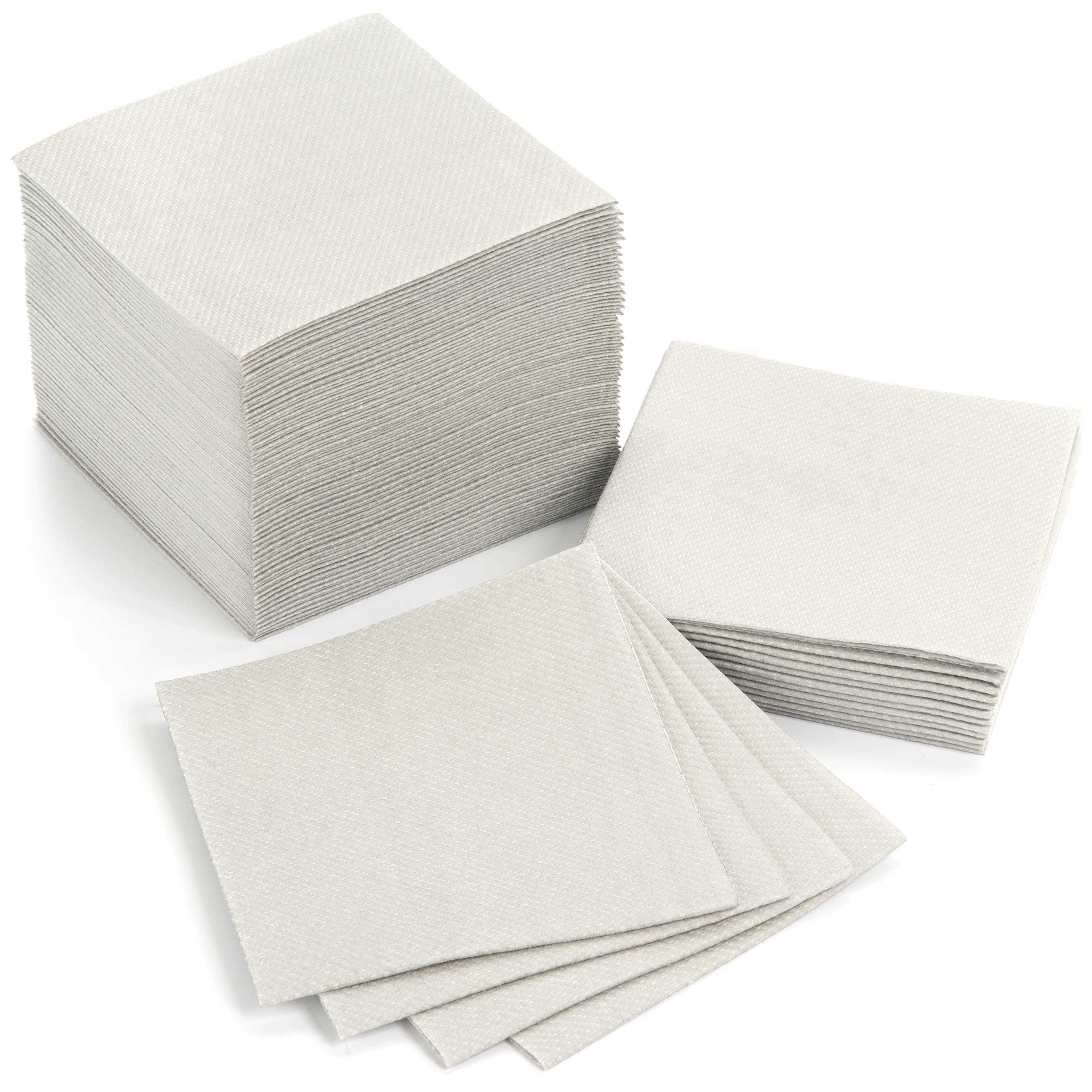 AH AMERICAN HOMESTEAD Cocktail Napkins - Small 4”x4” Linen-Like Disposable Beverage Bar Napkins - Bulk Square Napkins - Everyday Party Wedding (100 Count) (Silver, 4"x4")