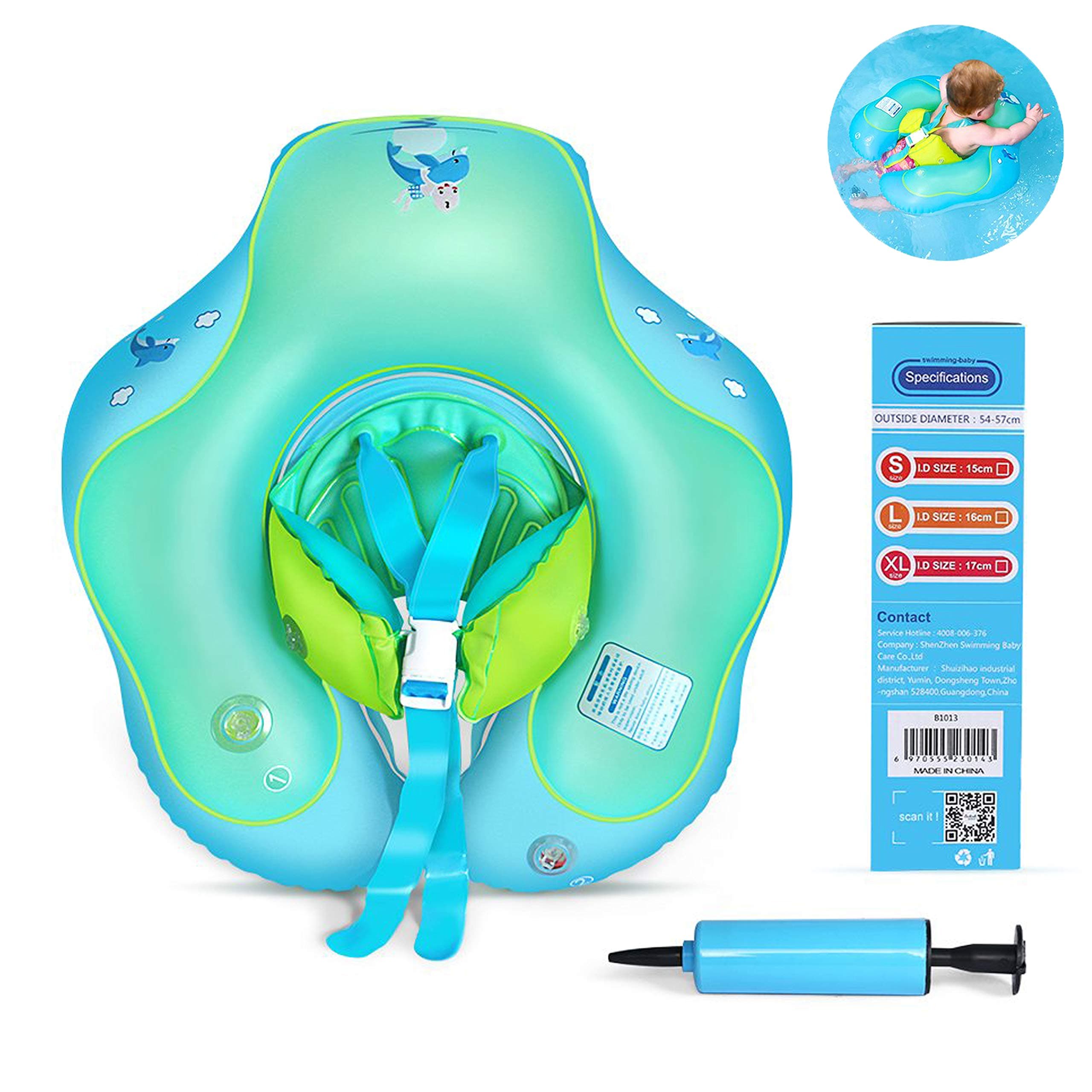 YAze Baby Swimming Float Inflatable Swimming Ring Swimming Pool Floats for Age 6-30 Months Kids Toddlers, Large, Blue