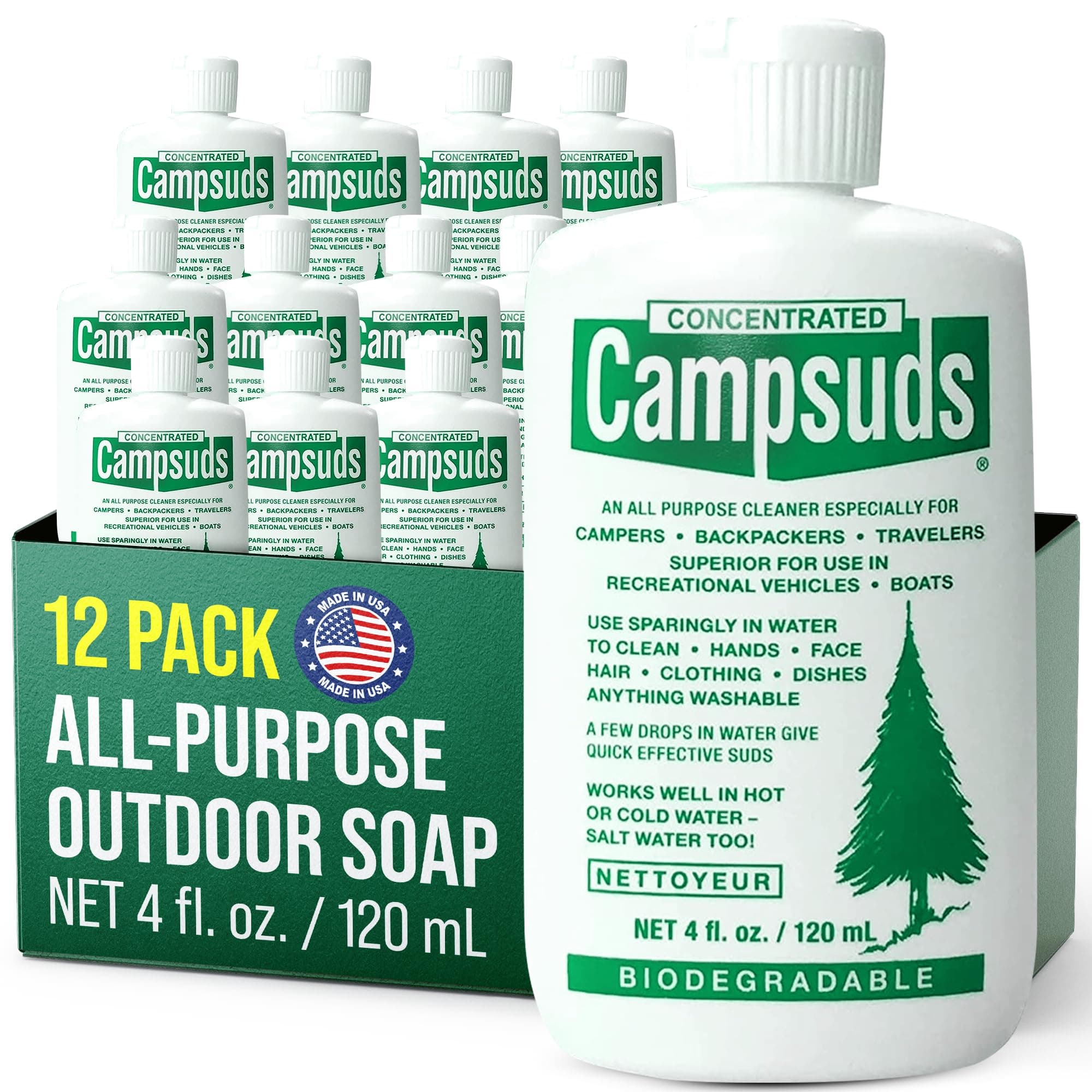 Sierra Dawn Outdoor Soap - Premium Biodegradable Camping & Backpacking Essential - All-Purpose Natural Soap for Dishes, Clothes & Personal Care - Trusted by Outdoor Enthusiasts, 4 Ounce, 12 Bottles