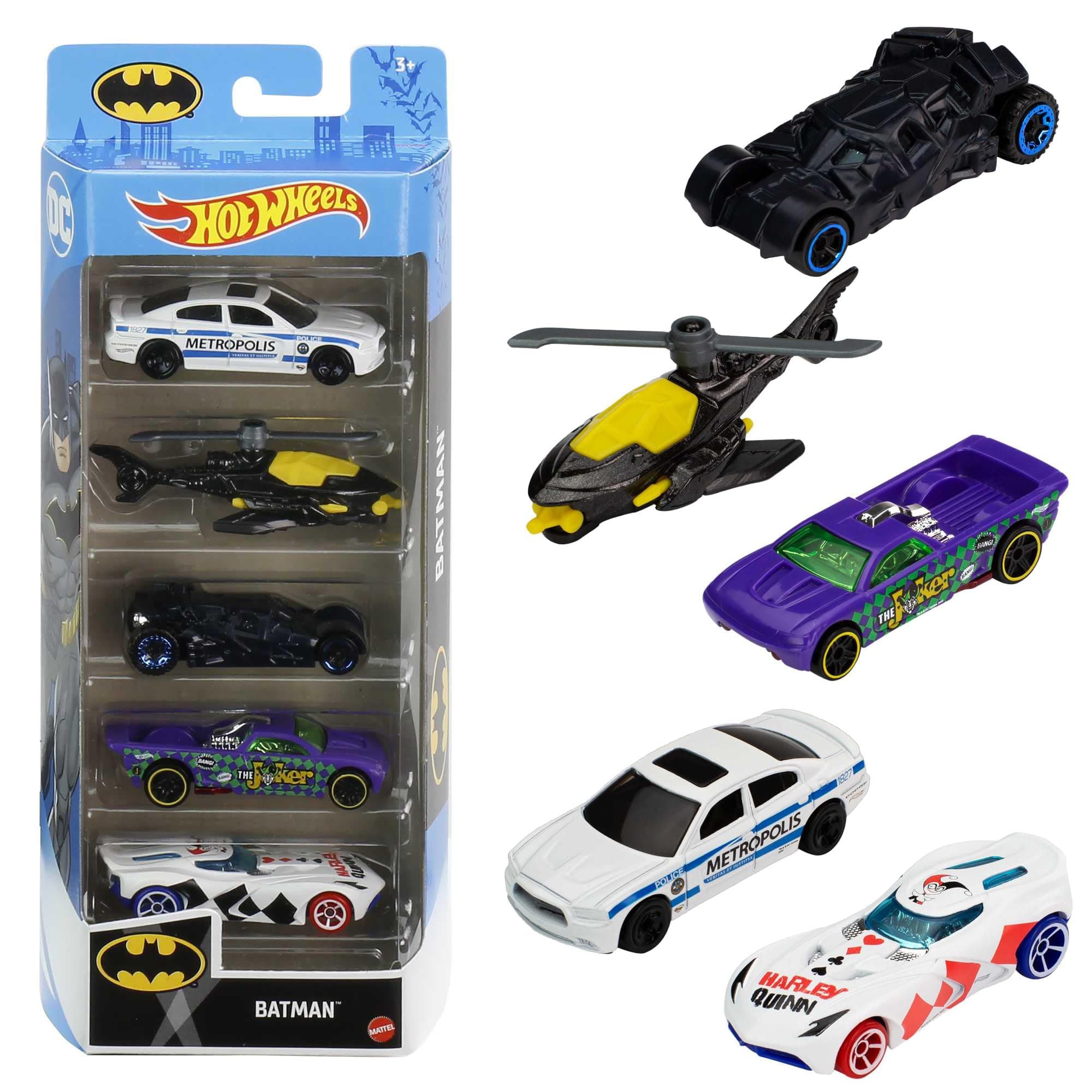 Set of 5 Batman Toy Vehicles in 1:64 Scale from Batman TV Shows, Movies & Comics (Styles May Vary)