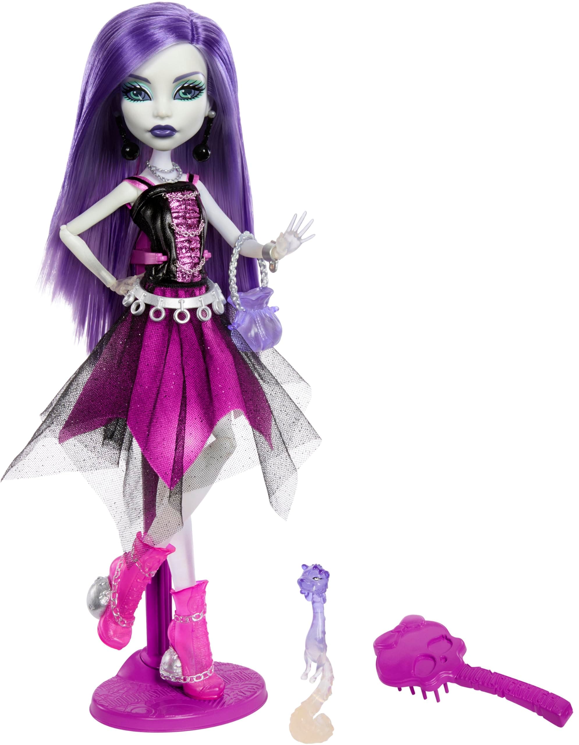 Monster High Booriginal Creeproduction Doll, Spectra Fonder Geist Collector Reproduction Doll Stand, Diary, Pet Ferret Ruen
