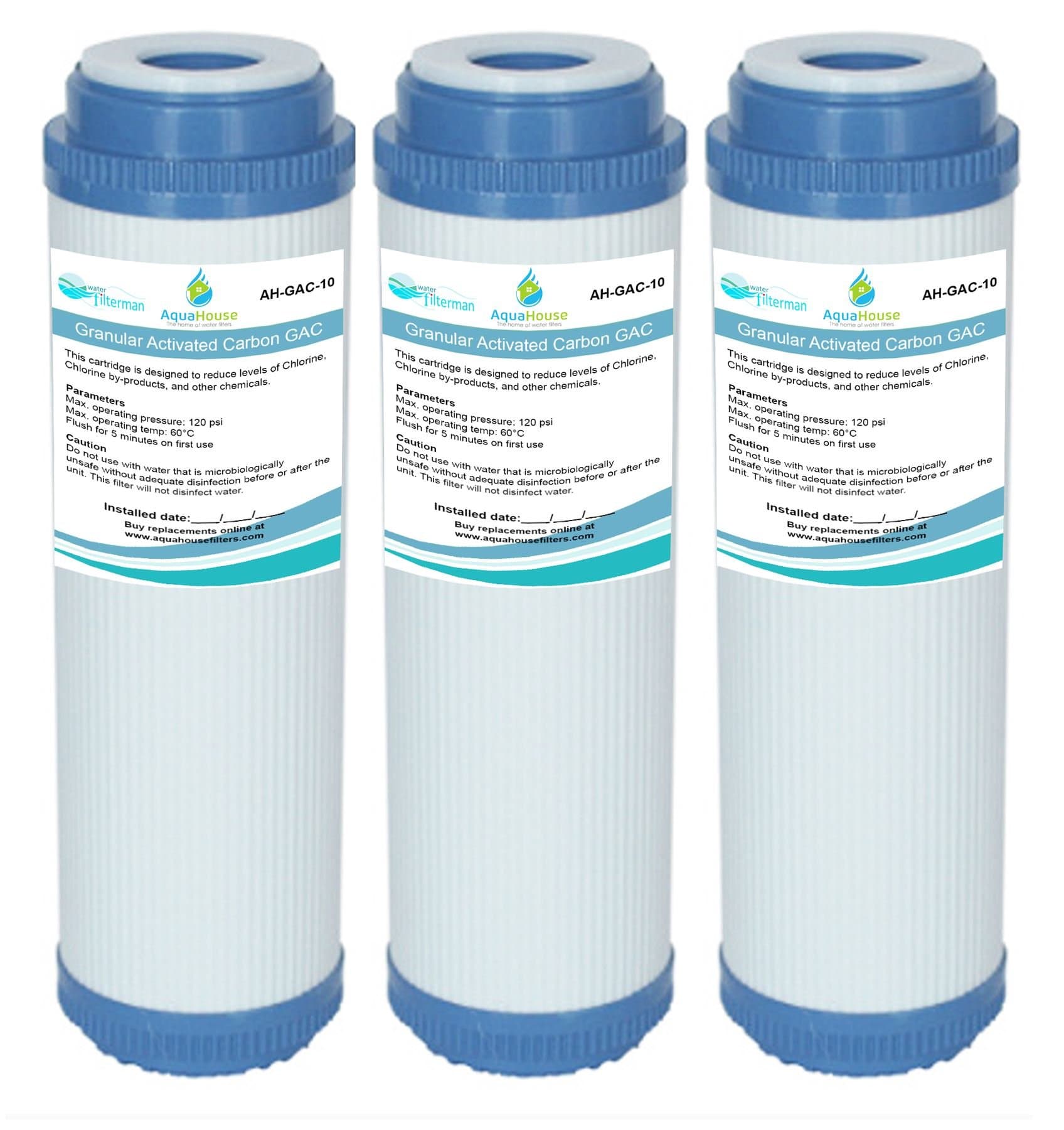 3X GAC-10 AquaHouse 10" GAC Granular Activated Carbon Water Filter Cartridge for Reverse Osmosis, Whole House, Drinking Water