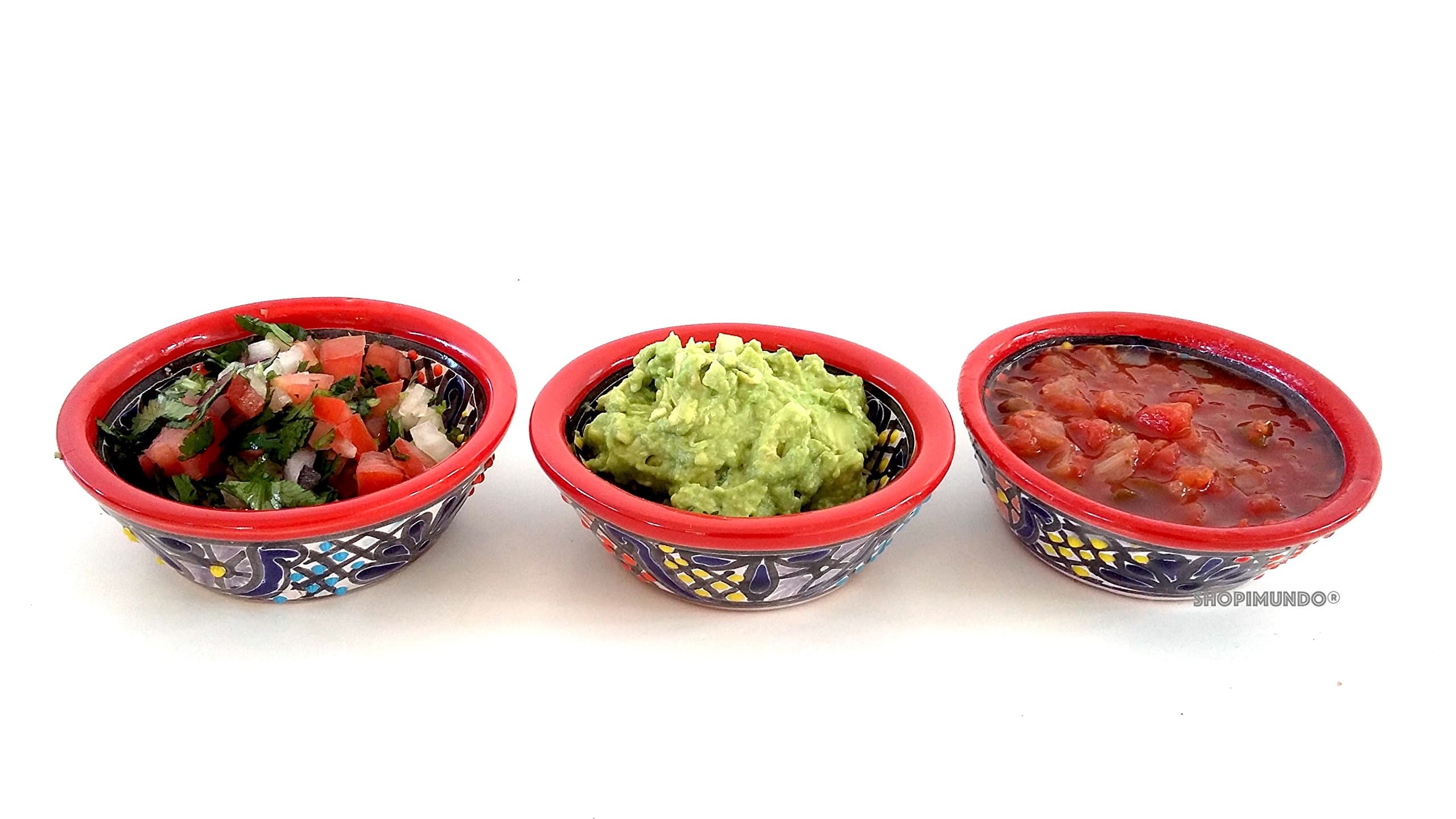 SET OF 3 Colorful Mexican Salsa Bowls - Hand Painted From Mexico. GREAT TABLE DECORATION SET. For salsa, guacamole, snacks and dips!