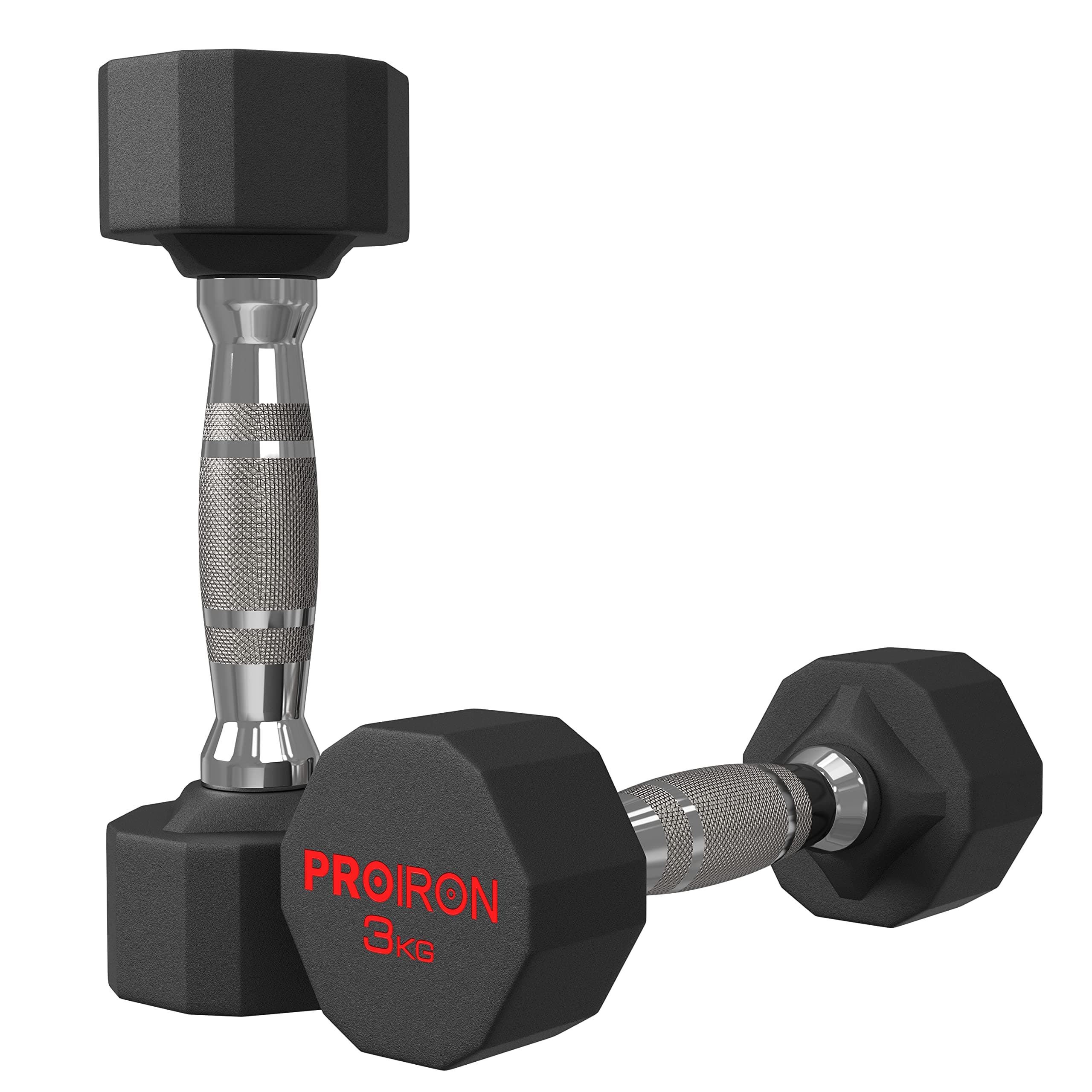 PROIRON Rubber Dumbbells Odorless, Steel Weights Set Men Women Home Gym 3kg 5kg 8kg 10kg 12kg 16kg 20kg 24kg Fitness Training Exercise Body Strength Lifting Equipment (Pair or Single)
