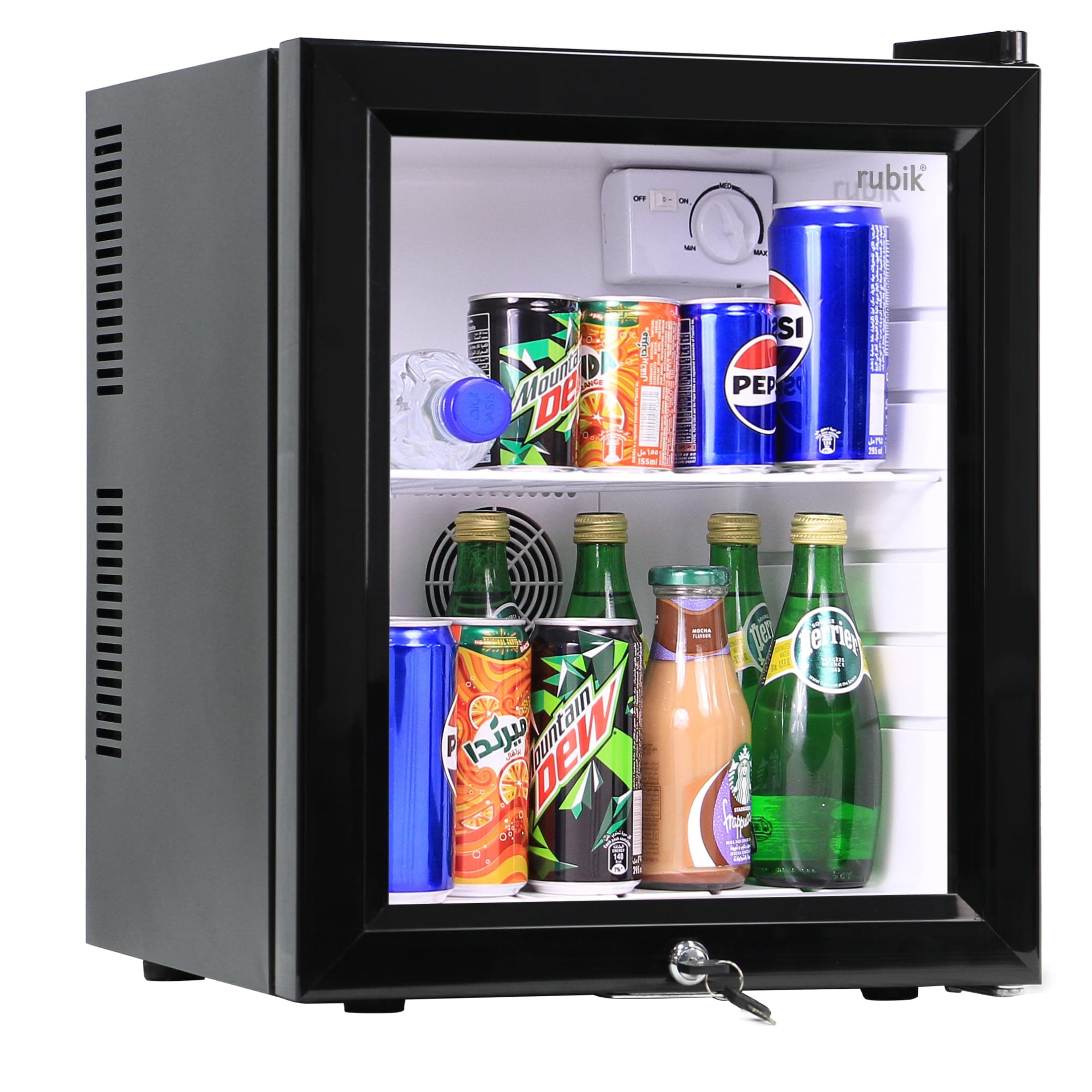 Rubik Minibar with Key Lock, Glass Door AC 220V Beverage Cooler for Food Drinks Skincare Great for Home Office Hotel (30 Liters Capacity)