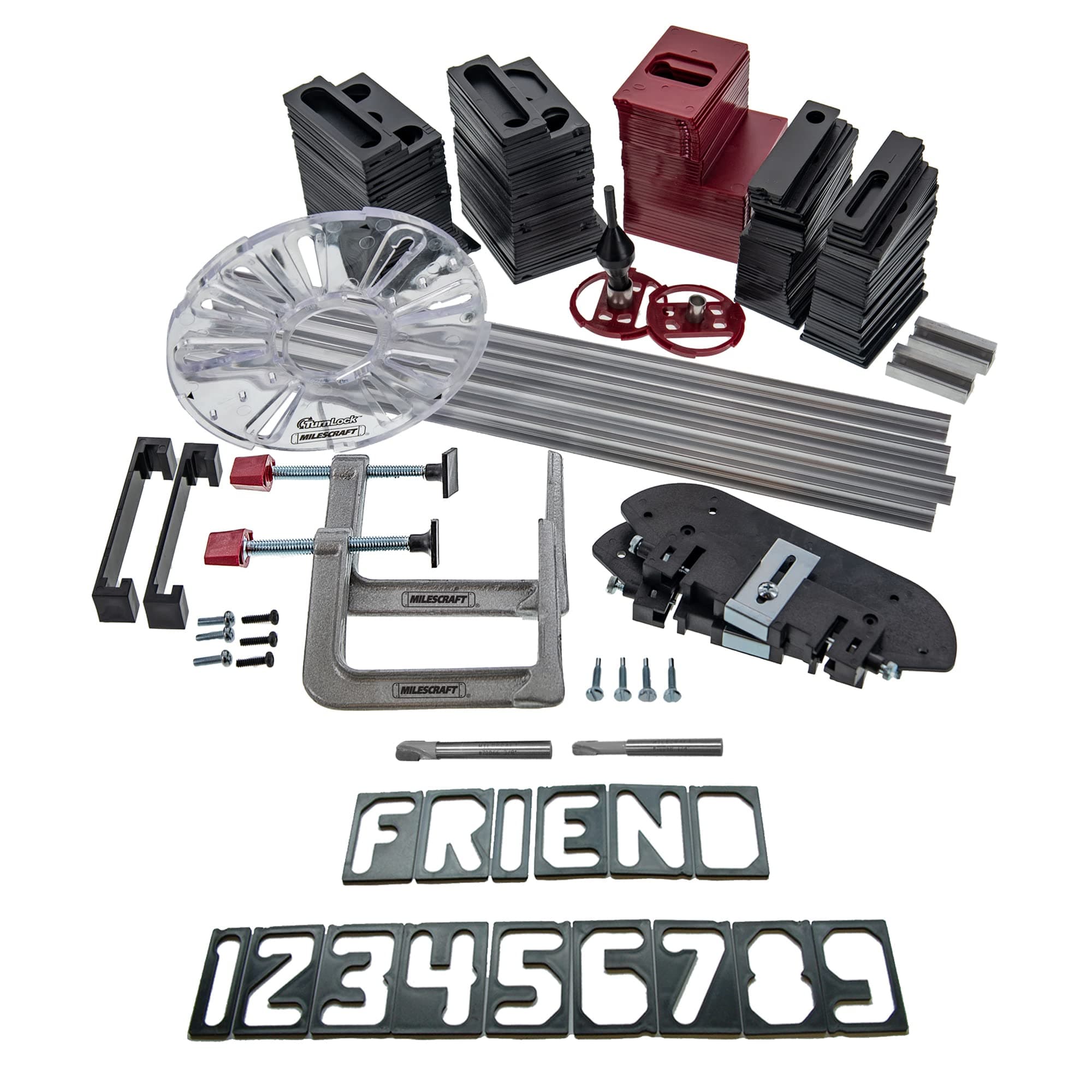 Milescraft 1212 SignPRO Sign Making Kit for Routers- 2.5 in. & 1.5 in. Horizontal Letters (166 templates), 1.5 in. & 2.5 in. Vertical Numbers (80 templates) - 3/8 in. Router Bit Included- Complete Kit