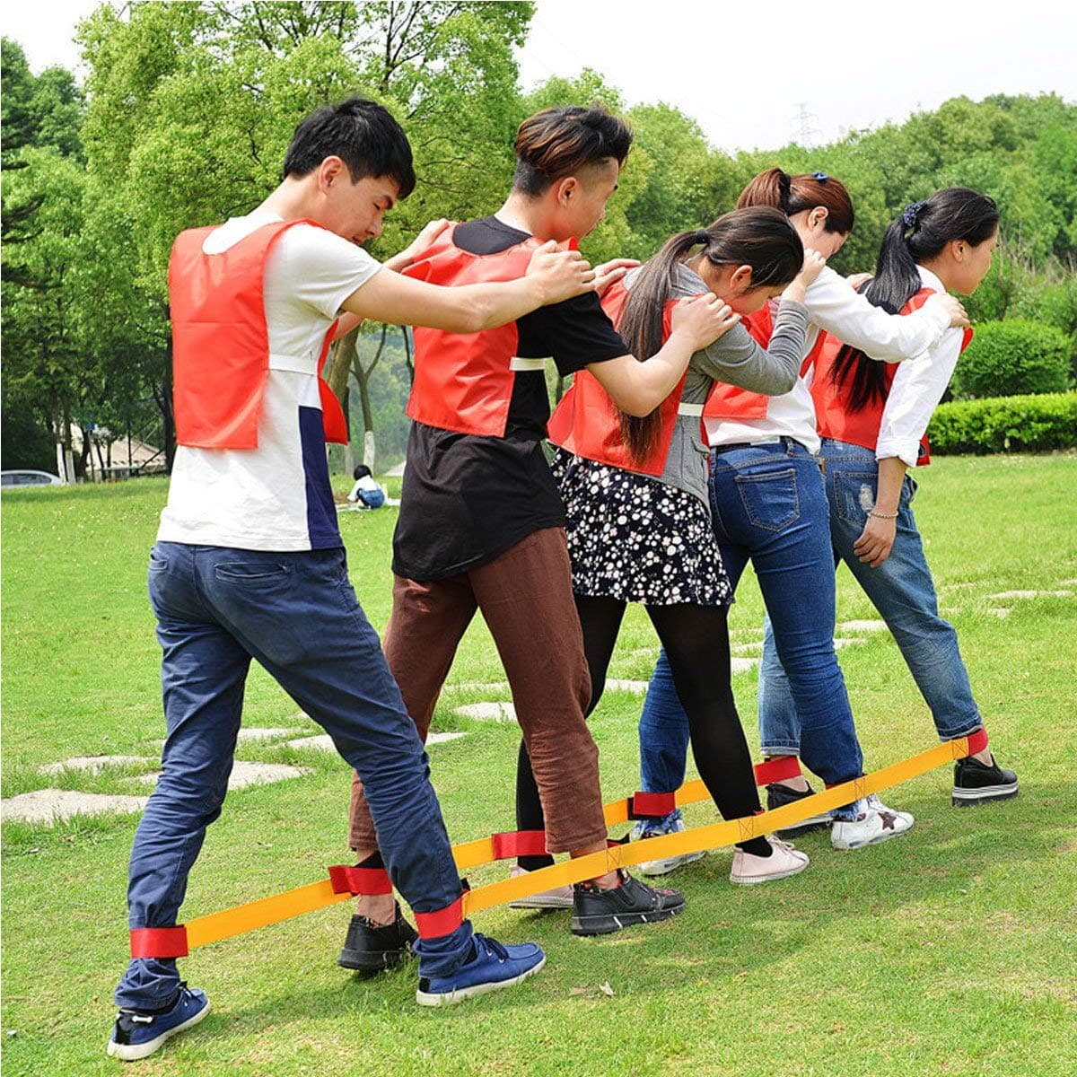 SonyabeccaCooperative Band Walker 5-Legged Race Band Set Game Teamwork Training for Children Adult, 6-Legged Race Band 2 Sets 5-Legged Race Band