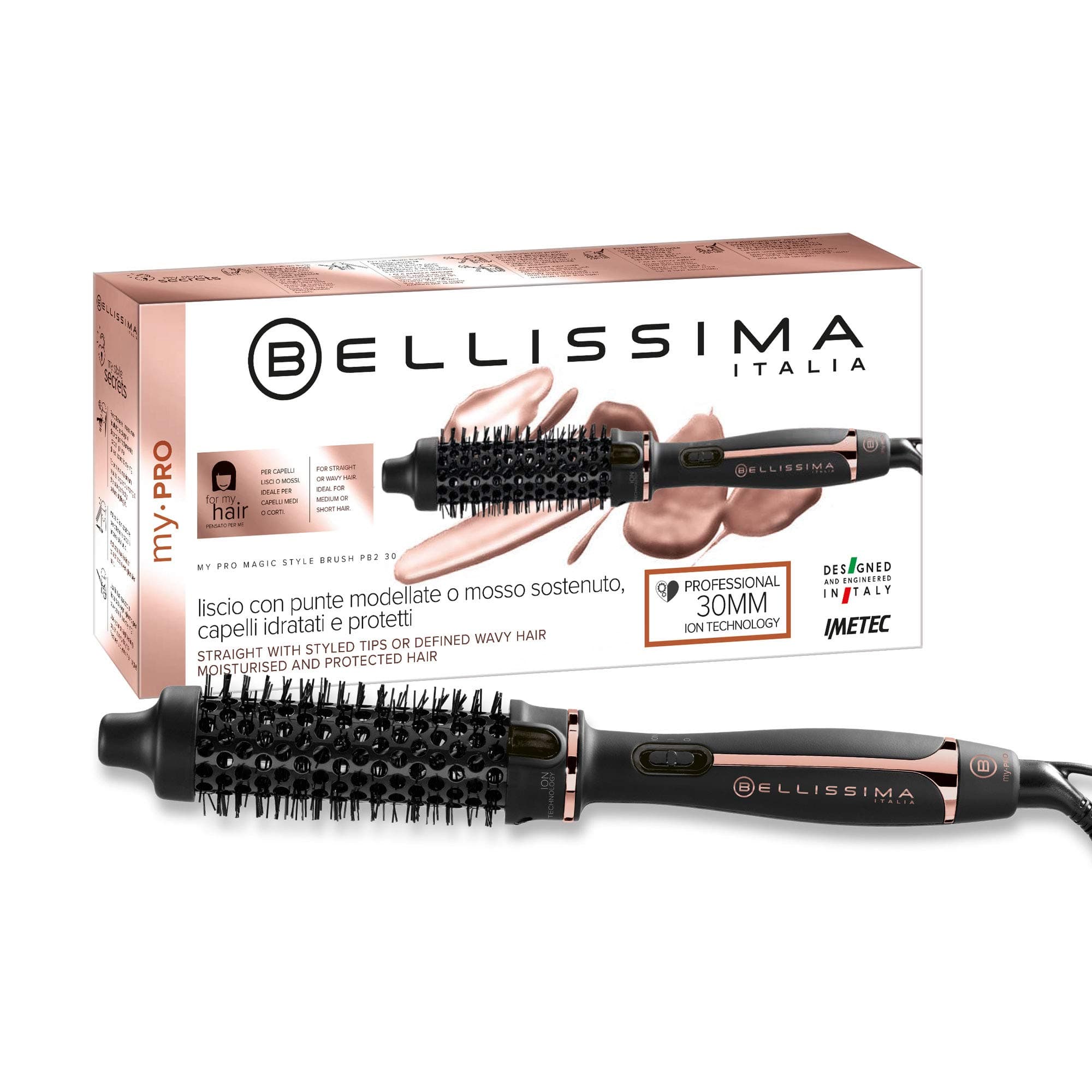 My Pro Magic Style Brush P2 30 - Ion Technology, Ceramic Coated - Heated Brush, Natural or Wavy Hair, Diameter 30 mm, Multi-Voltage