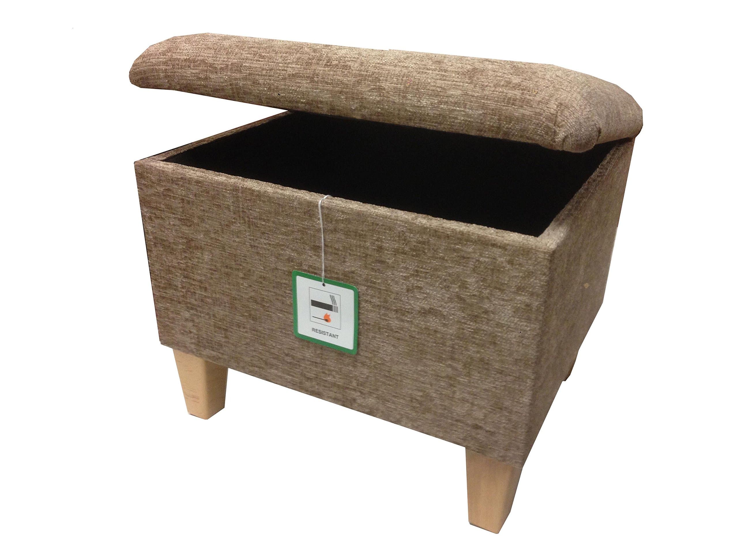 Large Mink Chenille Storage Footstool With Light Wooden Legs upholstered in a quality fabric.Size 20" x 20" x 18" high.also available in different coloured fabrics.just ask and we can make it for you