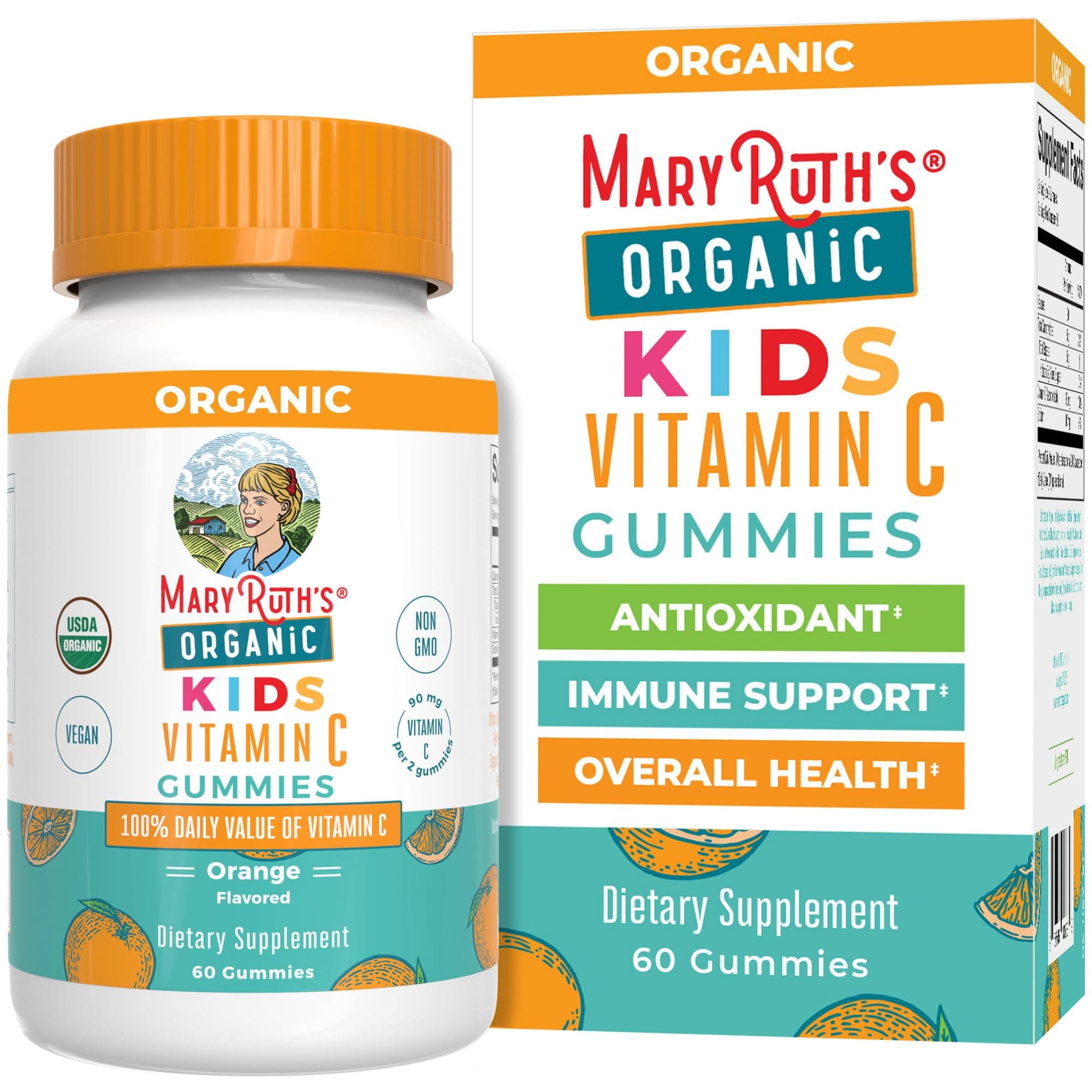 MaryRuth Organics Vitamin C Gummies for Kids by | USDA | Great Tasting Plant-Based Formula Supports Immune Function & Overall Health for Kids Ages 4+ | Vegan | Gluten Free | Non-GMO | 60 Count