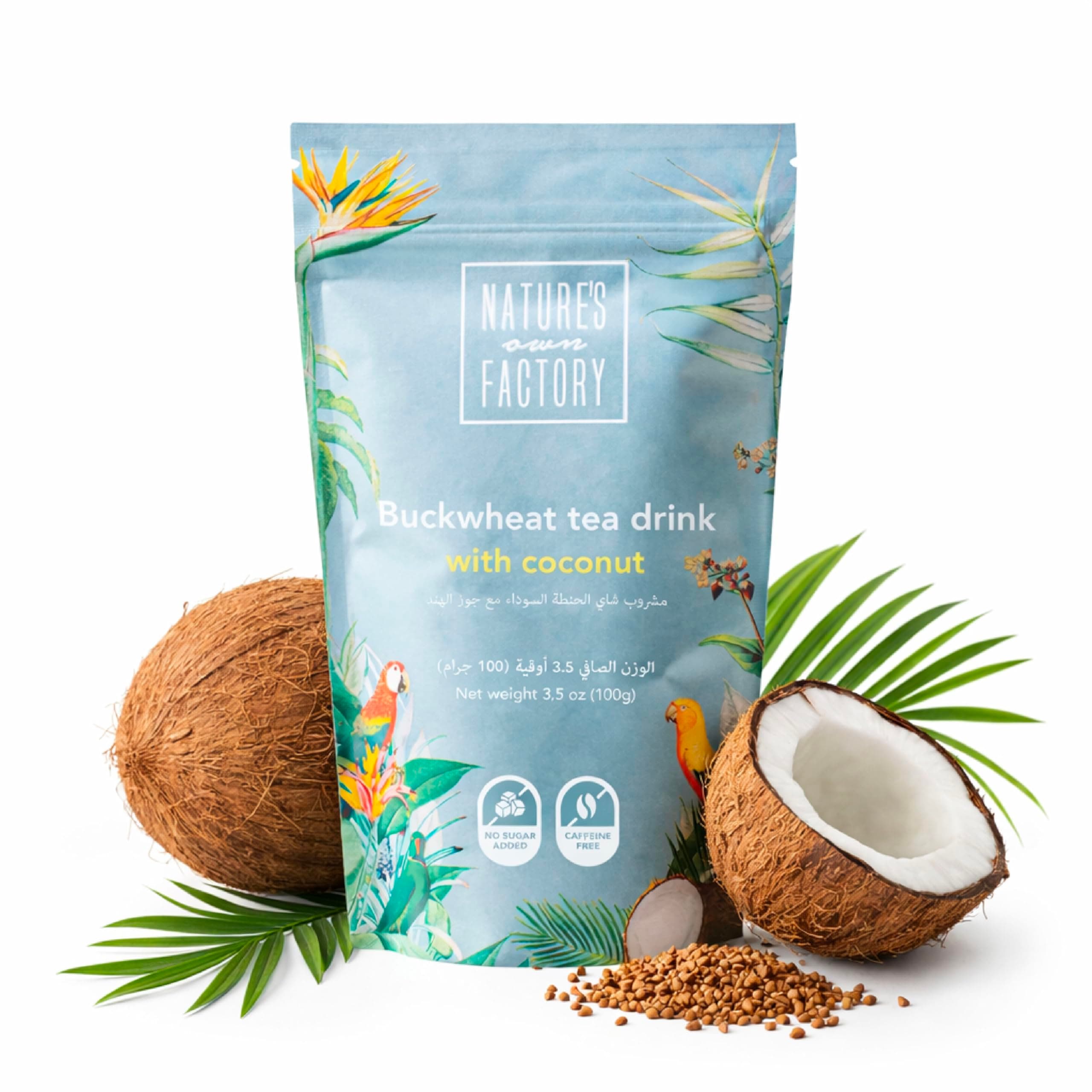 Nature’s Own Factory – Tartary Buckwheat Tea with Coconut –– Caffeine-Free Drink, Vegan, No Added Sugar, Low Carb, Gluten-Free – 100g