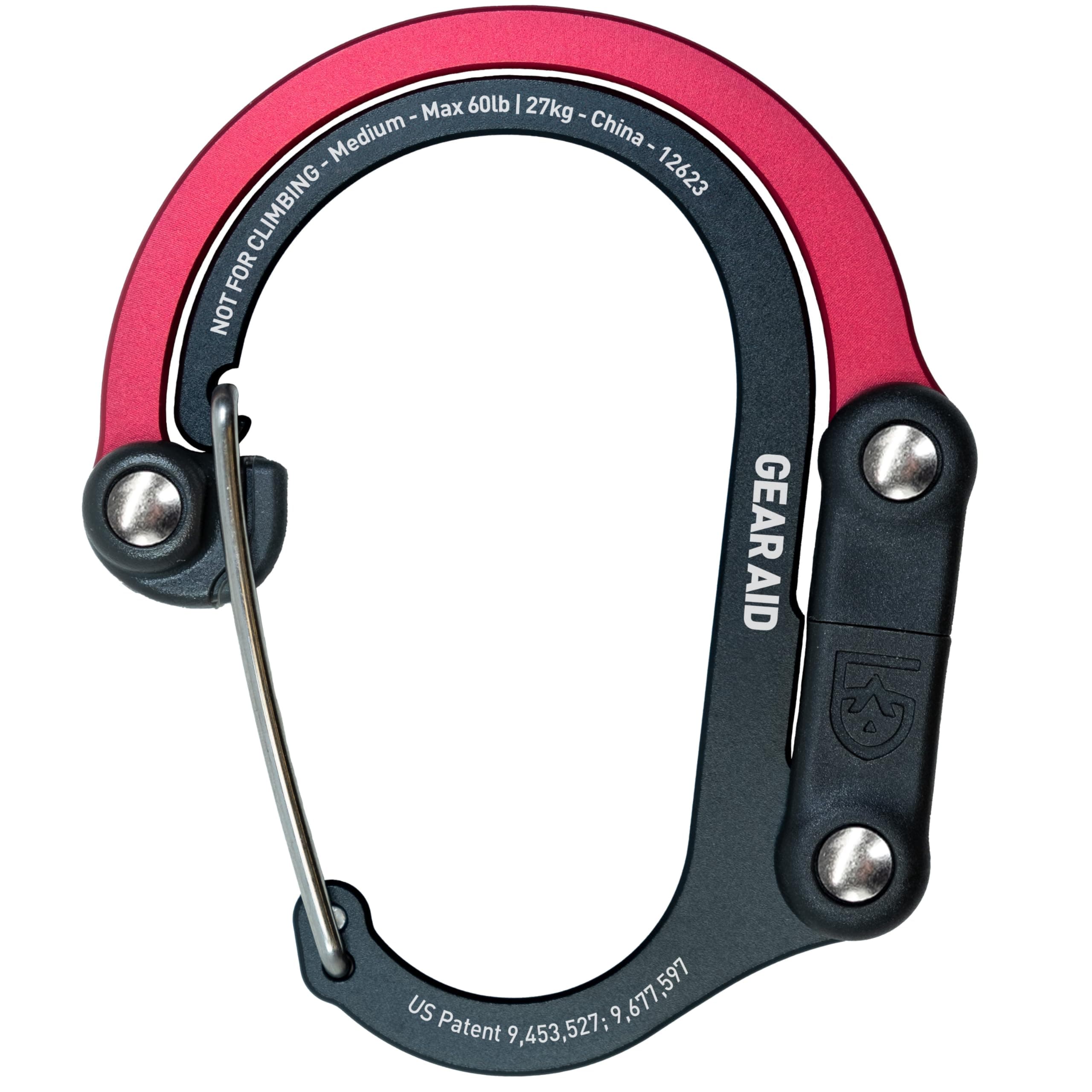 HERO CLIP Hero Clip, Multi-functional, Carabiner, Shaped, Hook, Back Hanger, Static Load 59.7 lbs (27 kg), Black & Red