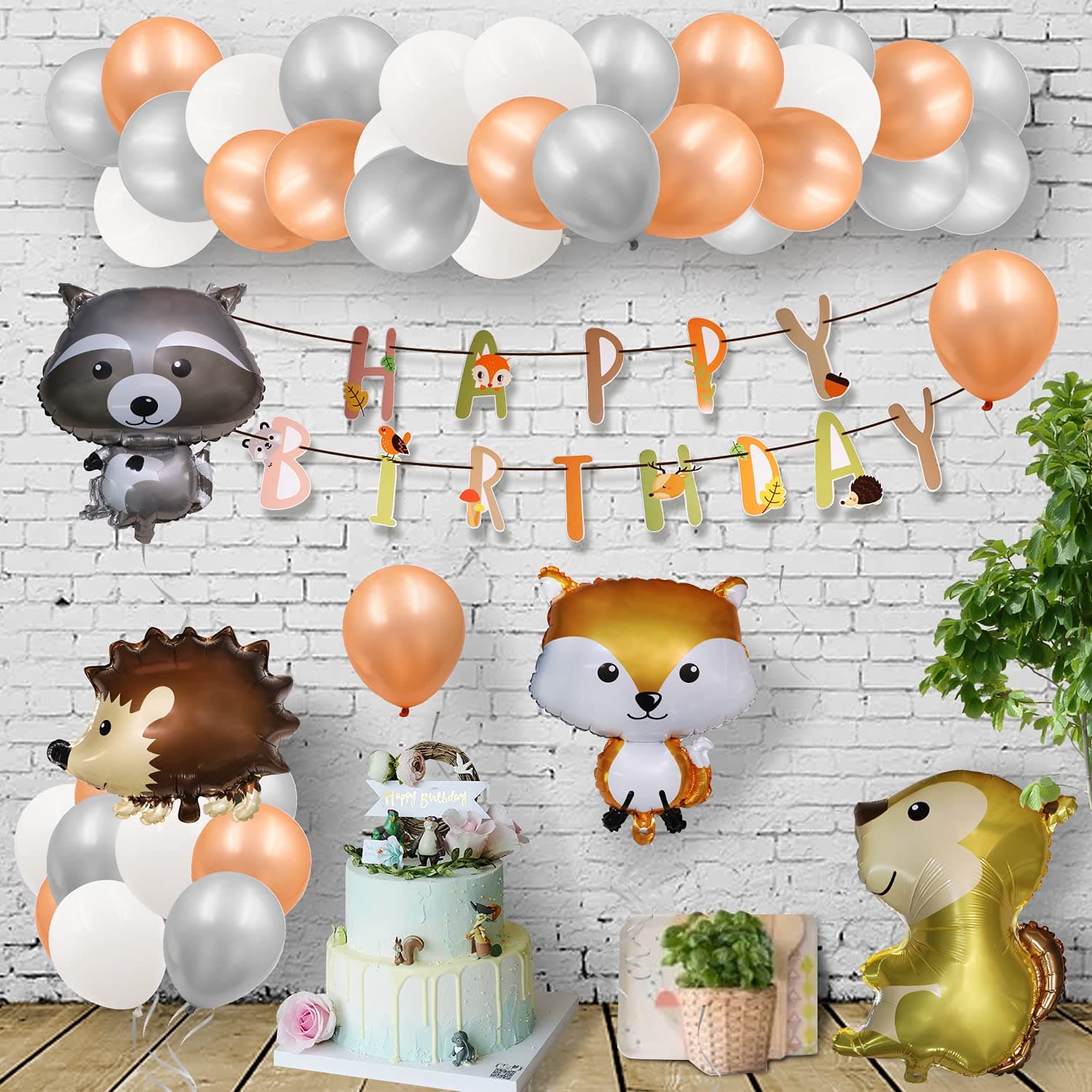 Woodland Animal Balloons - Giant Forest Animals Balloons & Happy Birthday Banner & Latex Balloons for Jungle Theme Birthday Party Decorations