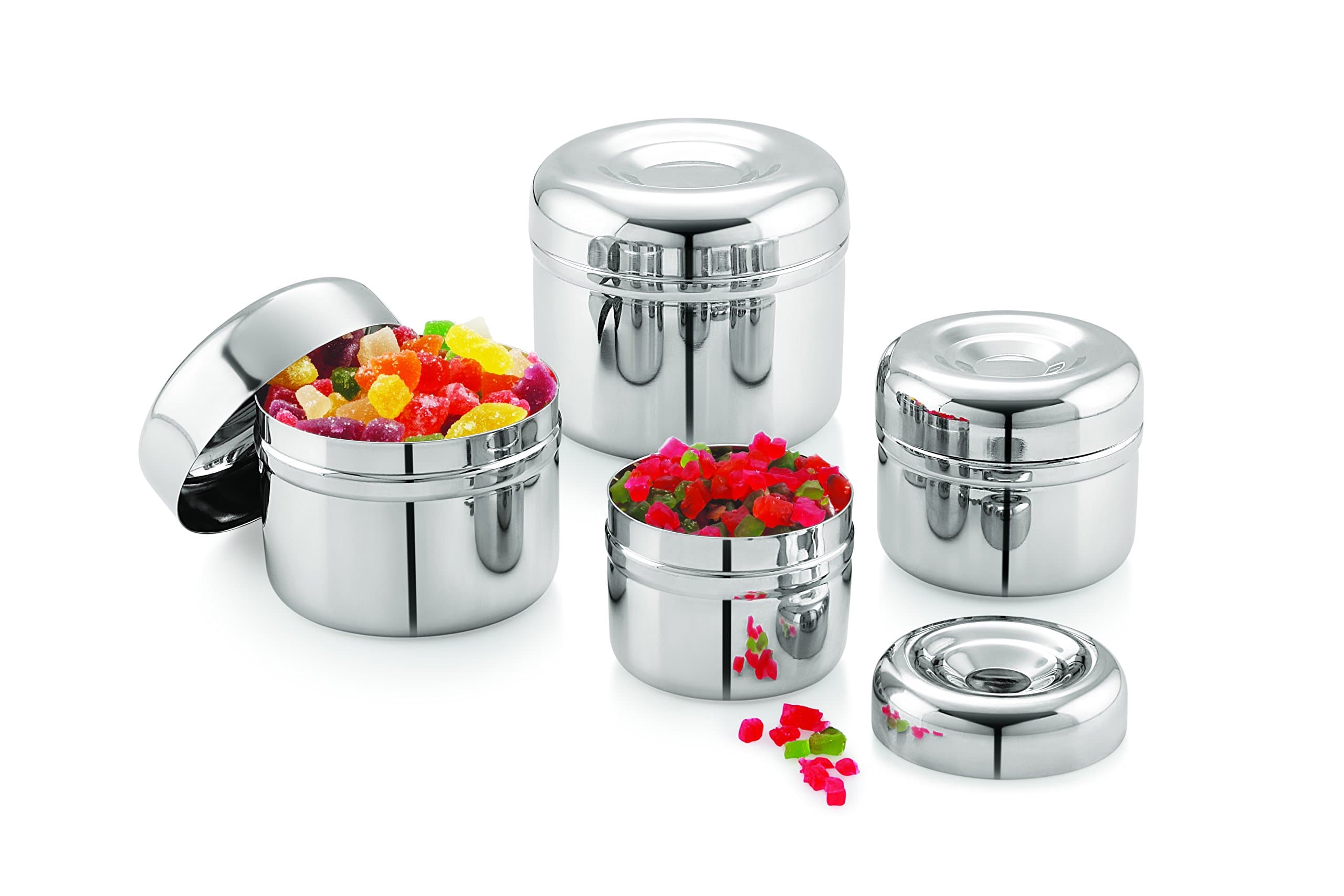 Mukti Premium Stainless Steel Tutti Frutti with Fancy Lid Food Storage Canister,Container,Dabba Set Ideal for Home & Kitchen Pack of 4-200,300,400,600ml