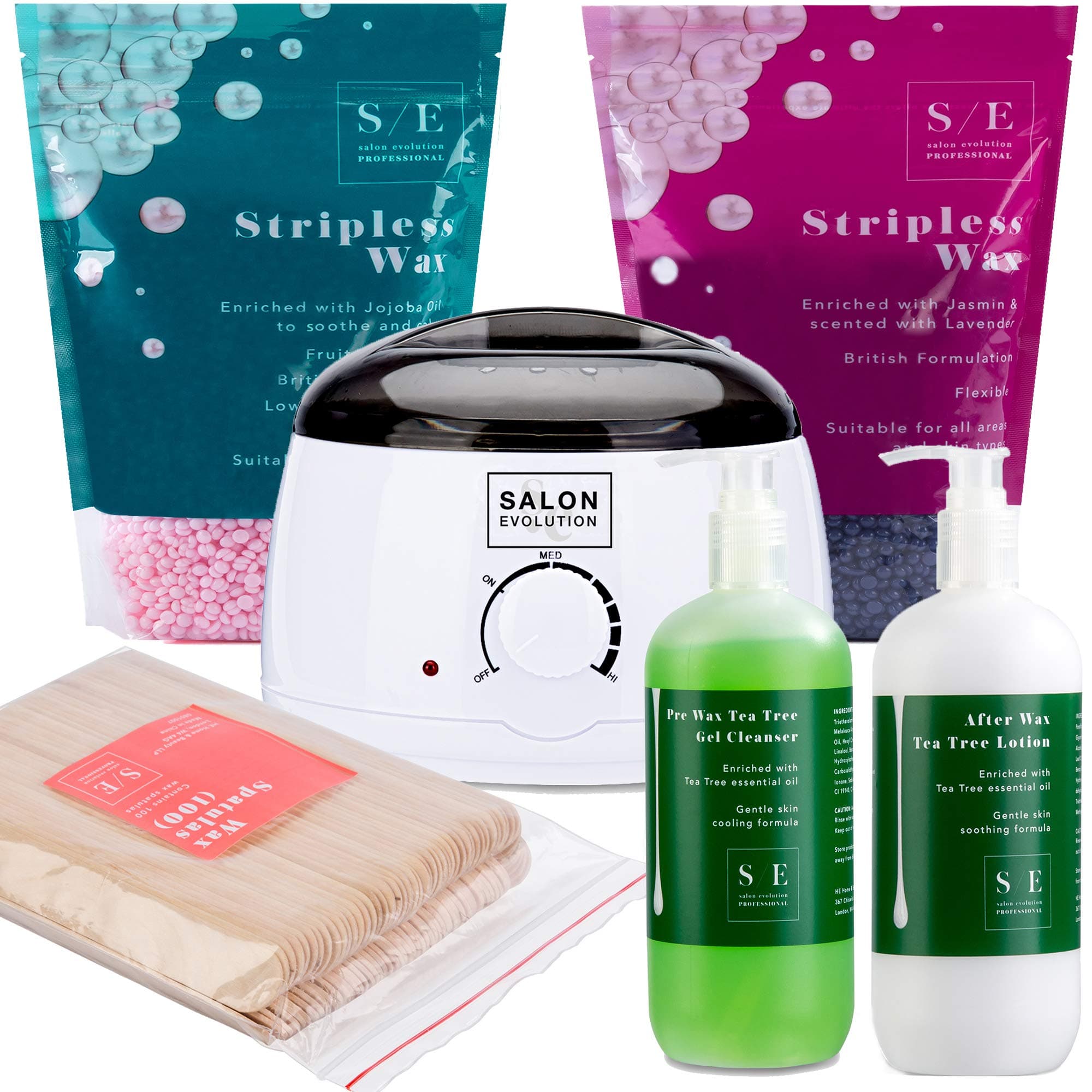 Salon Evolution Professional Stripless Hair Removal Waxing Kit with Wax Heater, Hard Wax Beads 500g, Applicator Spatulas, Pre & After Care Gel, (Kit + Free Beads 500g)…