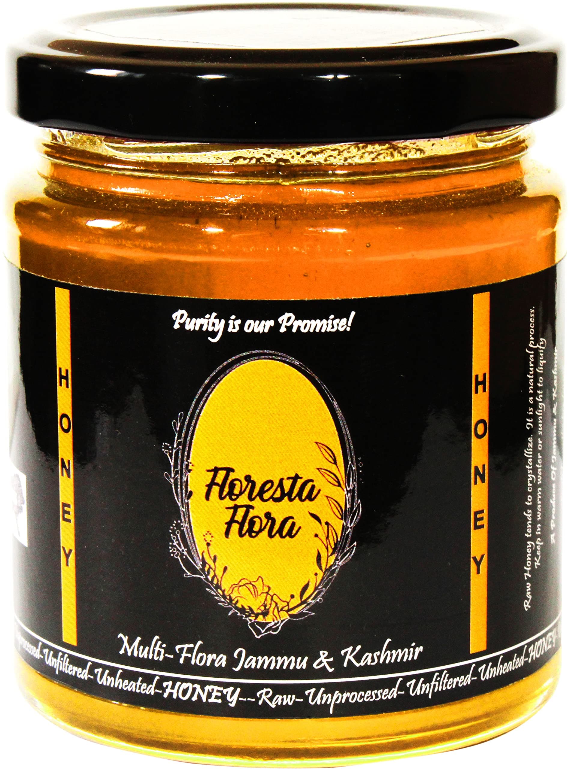 Floresta Flora Multiflora Jammu and Kashmir Honey 250 Gram. Raw Pahadi Unprocessed Unfiltered Unheated Honey. Pure Natural and Original Raw Honey. Glass Jar(Air tight Seal Packed Bottle)