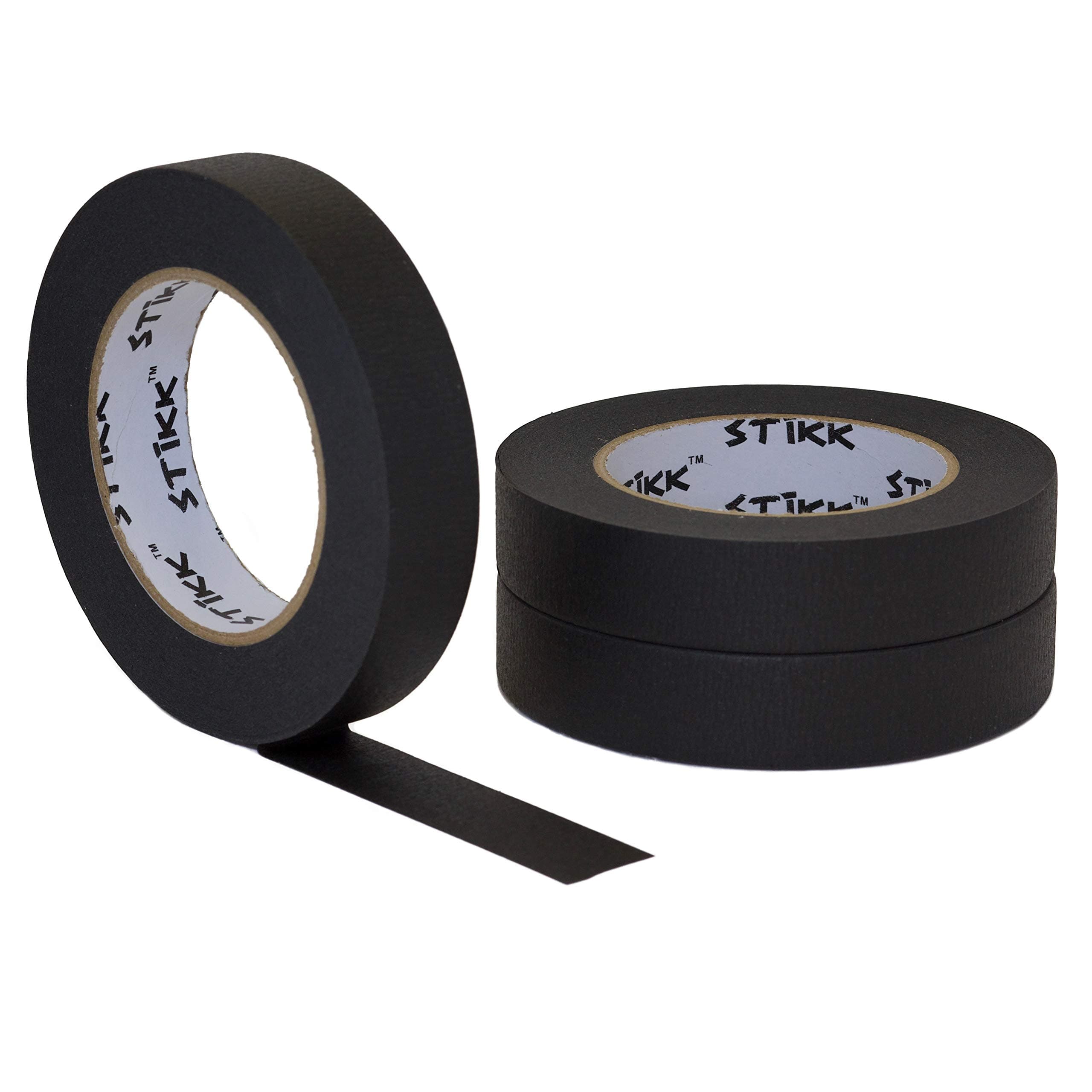 STIKK 3 pk 1" inch x 60yd Black Painters Tape 14 Day Easy Removal Trim Edge Finishing Decorative Marking Masking Tape (.94 in 24MM)