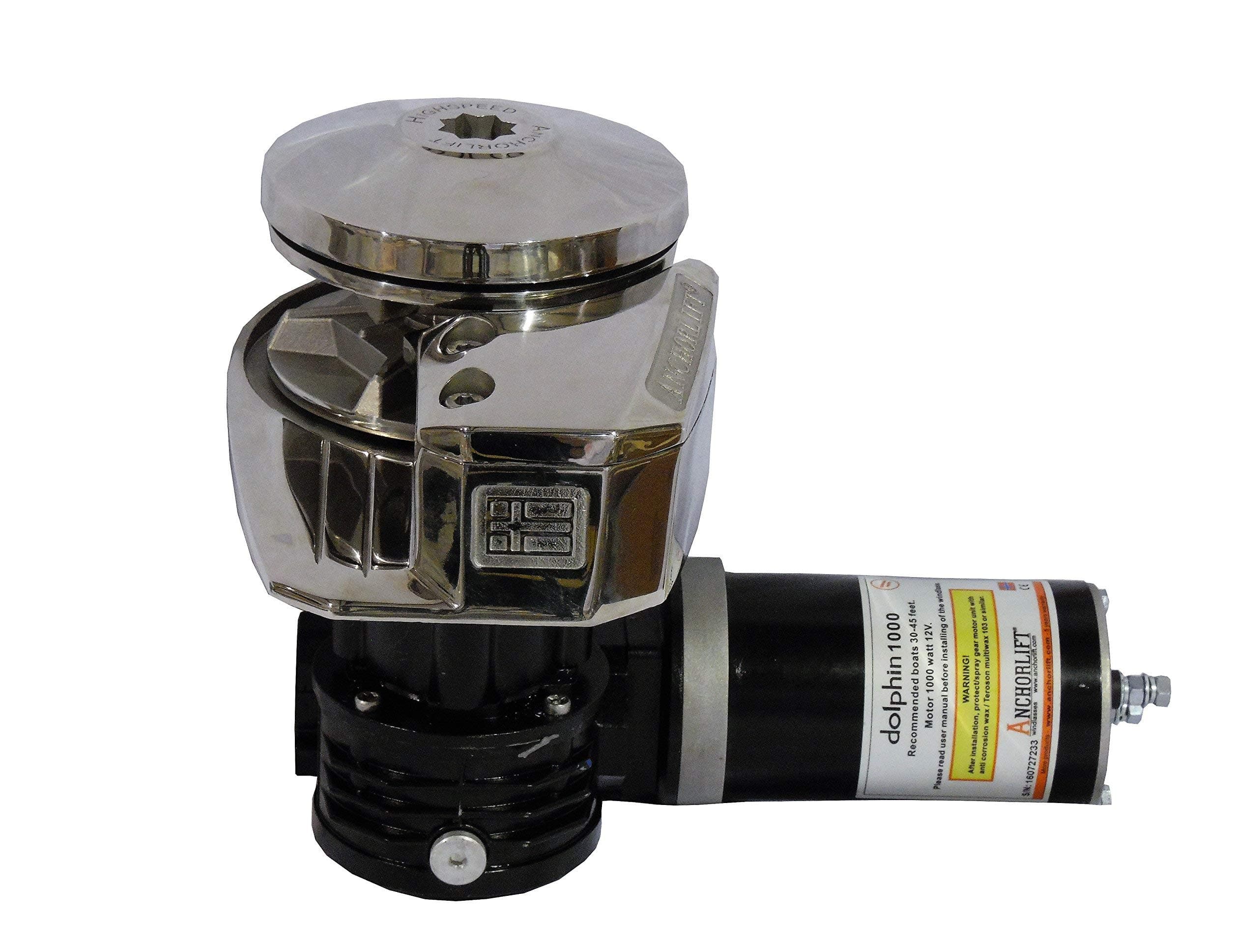 Vertical Windlass Dolphin 1000 Model: D1012, Low Profile, 1000 watt, 12 Volt, 5/16" Chain Gypsy, 5/8" Rope. for Boats up to 45 feet.