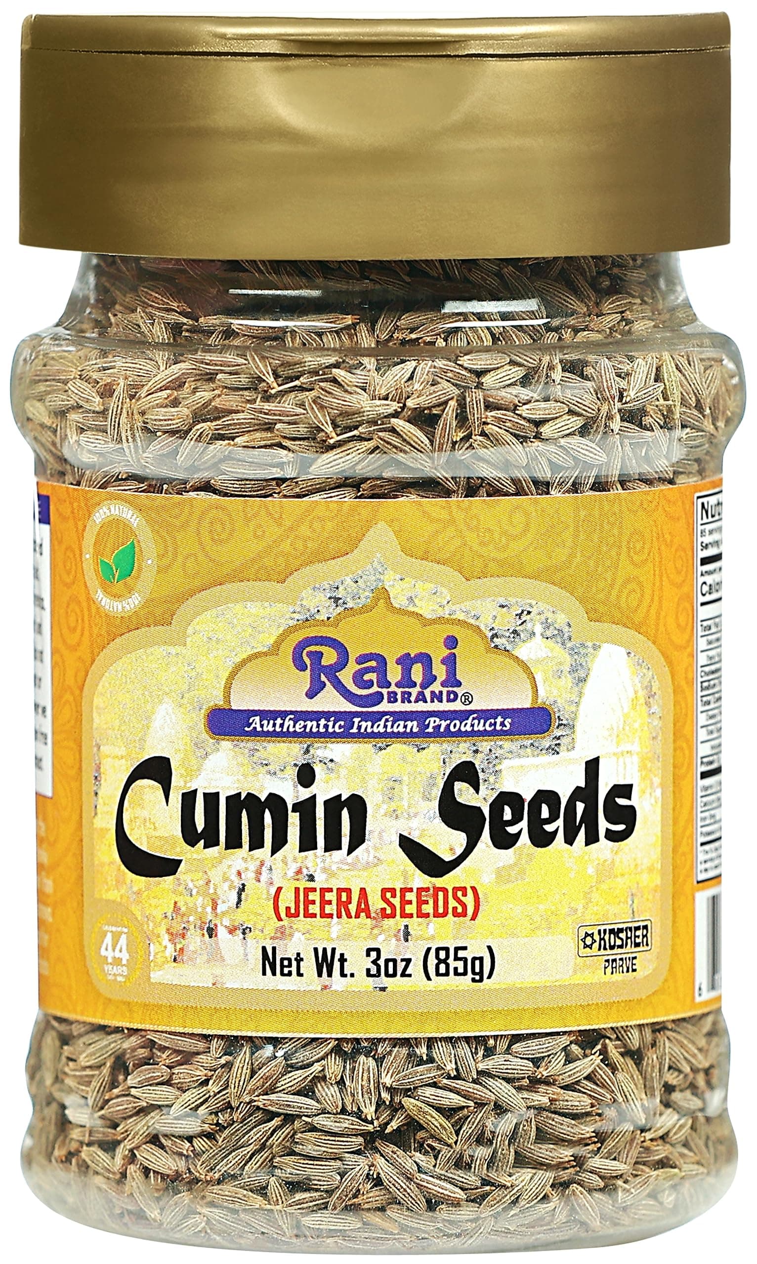 Rani Cumin Seeds Whole (Jeera) Spice 3oz (85g) PET Jar ~ All Natural | Gluten Friendly | NON-GMO | Kosher | Vegan | Indian Origin
