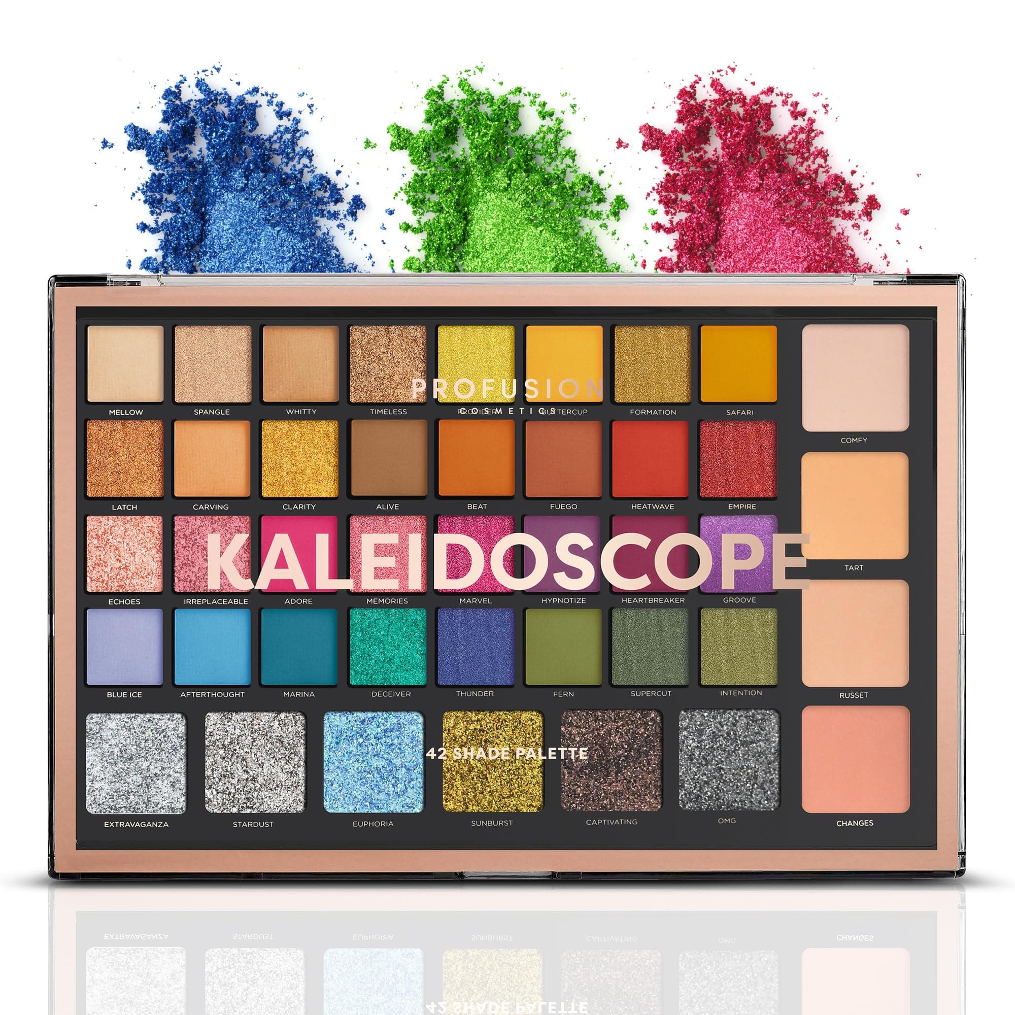 Kaleidoscope 42 Shade Palette Bright Colors Matte Shimmer Satin Colorful Eyeshadow Makeup Pallete Long lasting and Pro Pigment Silky Powder Eye Shadow