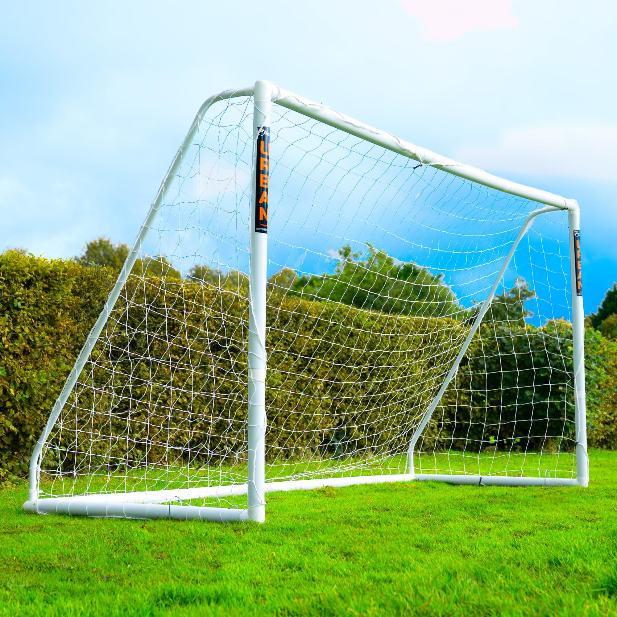 Football Flick Ultimate All Weather uPVC Football Goal with UV treated 70mm thick posts, integrated locking system, and strengthened corners (Sizes: 6x4, 8x4, 8x6, 12x6)