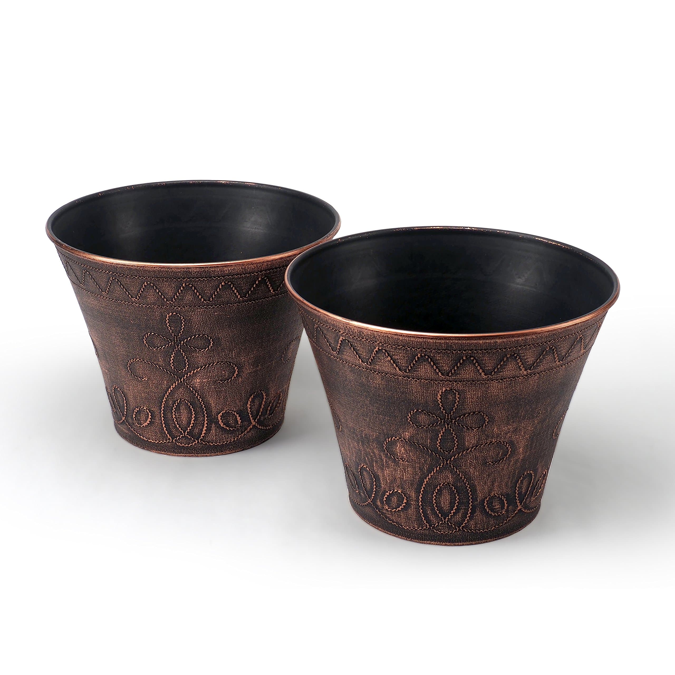 9" Rustic Medieval Planter with French Country Look for Indoor Outdoor Garden Patio Office Home Decor (Copper)