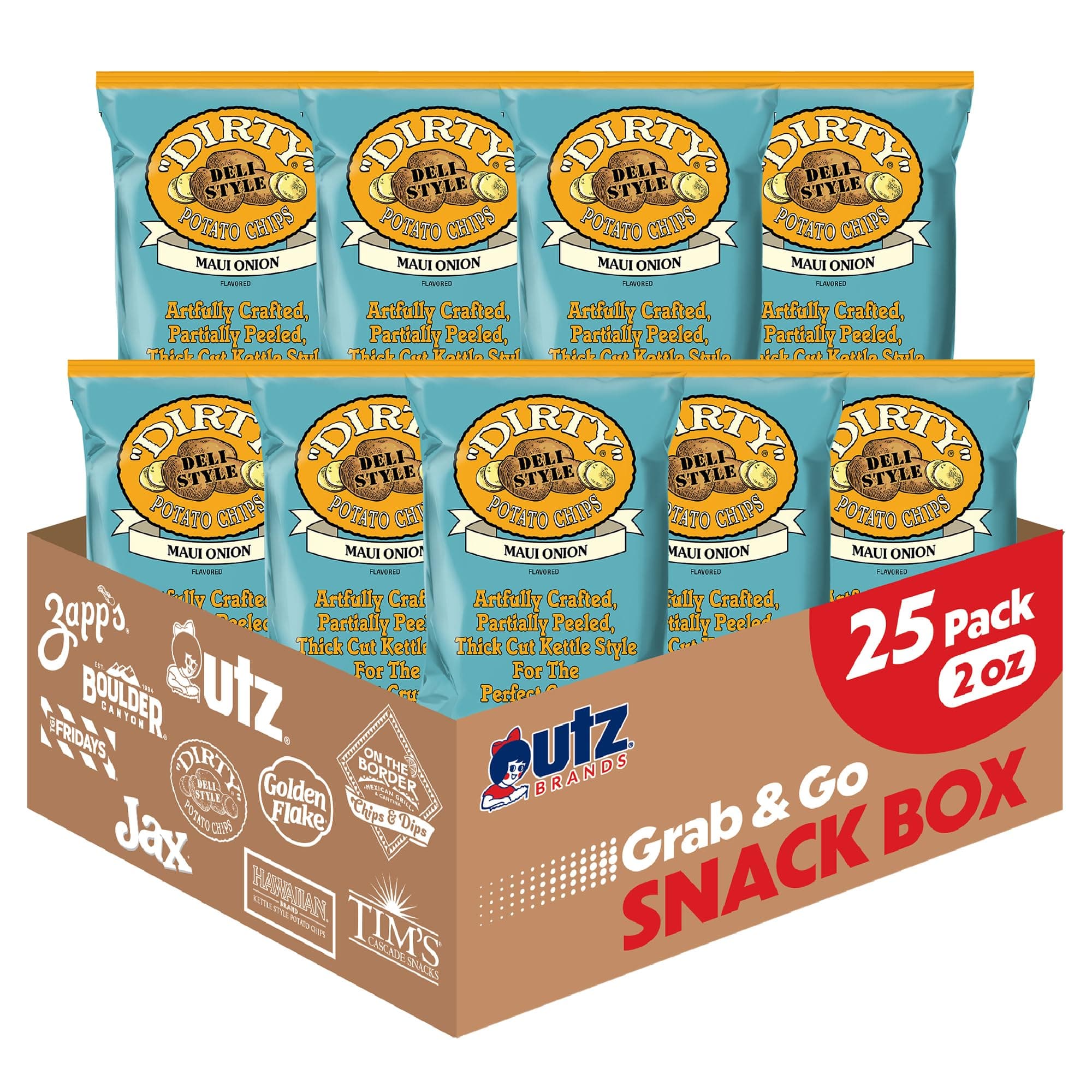 Dirty Potato Chips Kettle Maui Onion, 2 oz. Bag, 25 Count – Gluten Free, Skins On, Crunchy Great for Lunches or Snacking on the Go