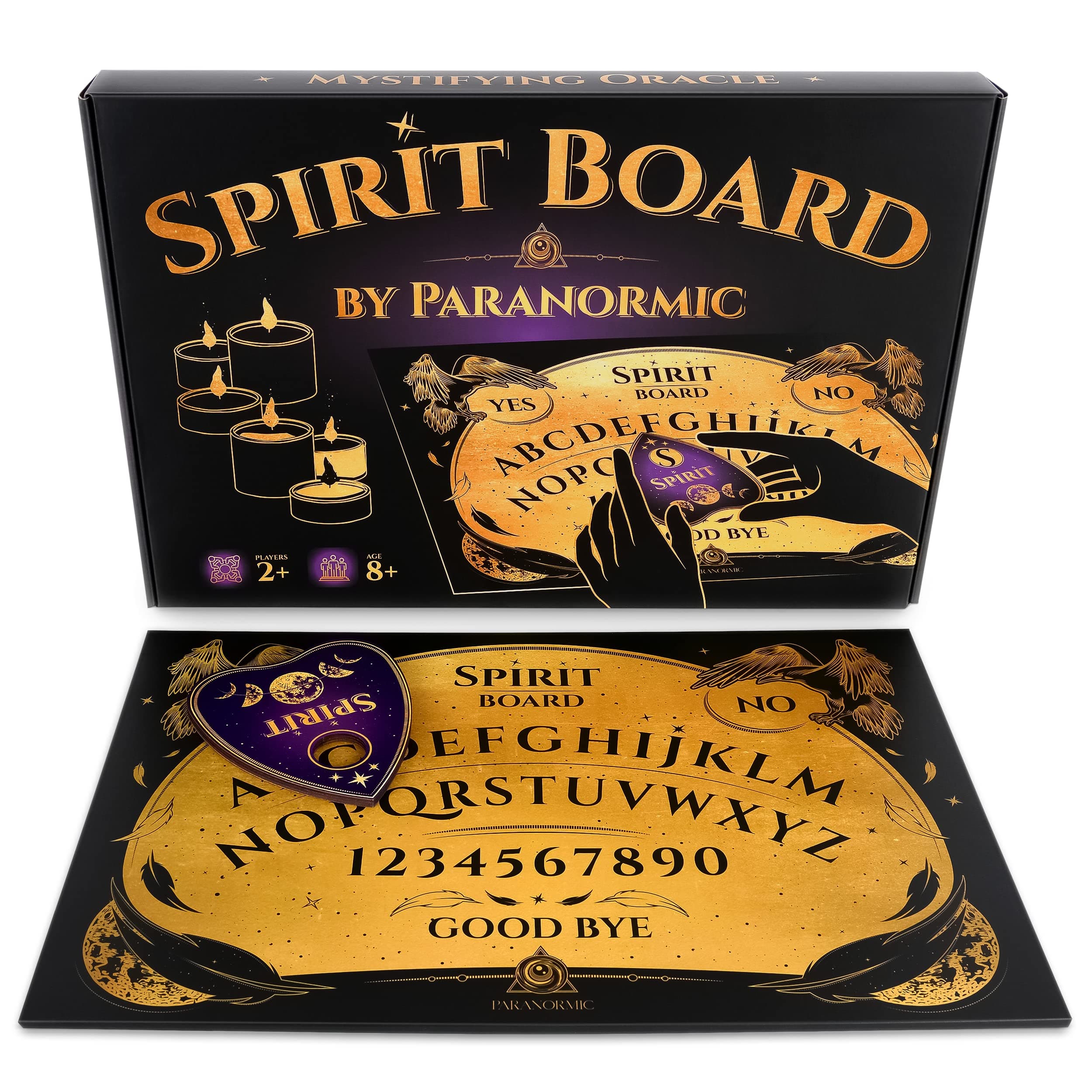 Spirit Board & Planchette Board Game – Unique Wicca Spirit Board Game for Fun & Spirit Communication – Solid-Wood Spirit Communication Board with Intricate Designs by Paranormic