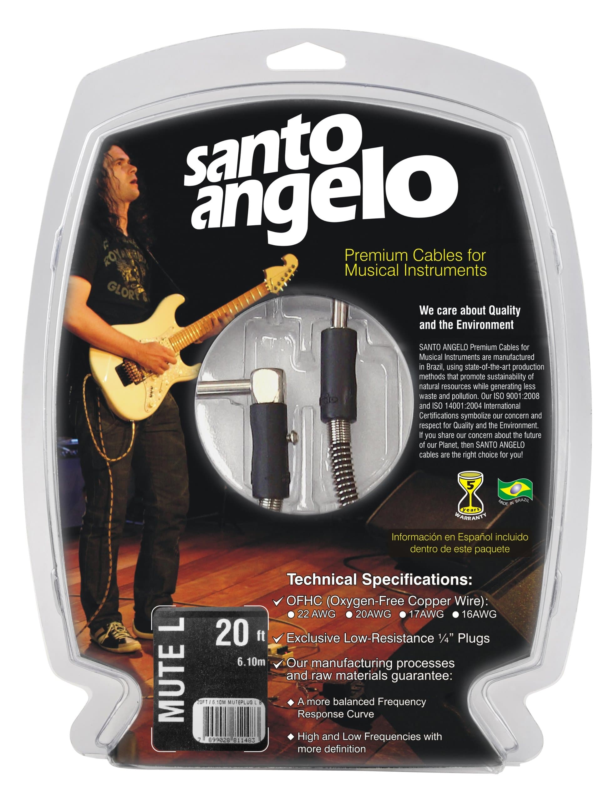 Santo Angelo MUTEPLUG L TX Straight to Right-Angle 1/4-Inch Plug Instrument Cable - 20 Feet