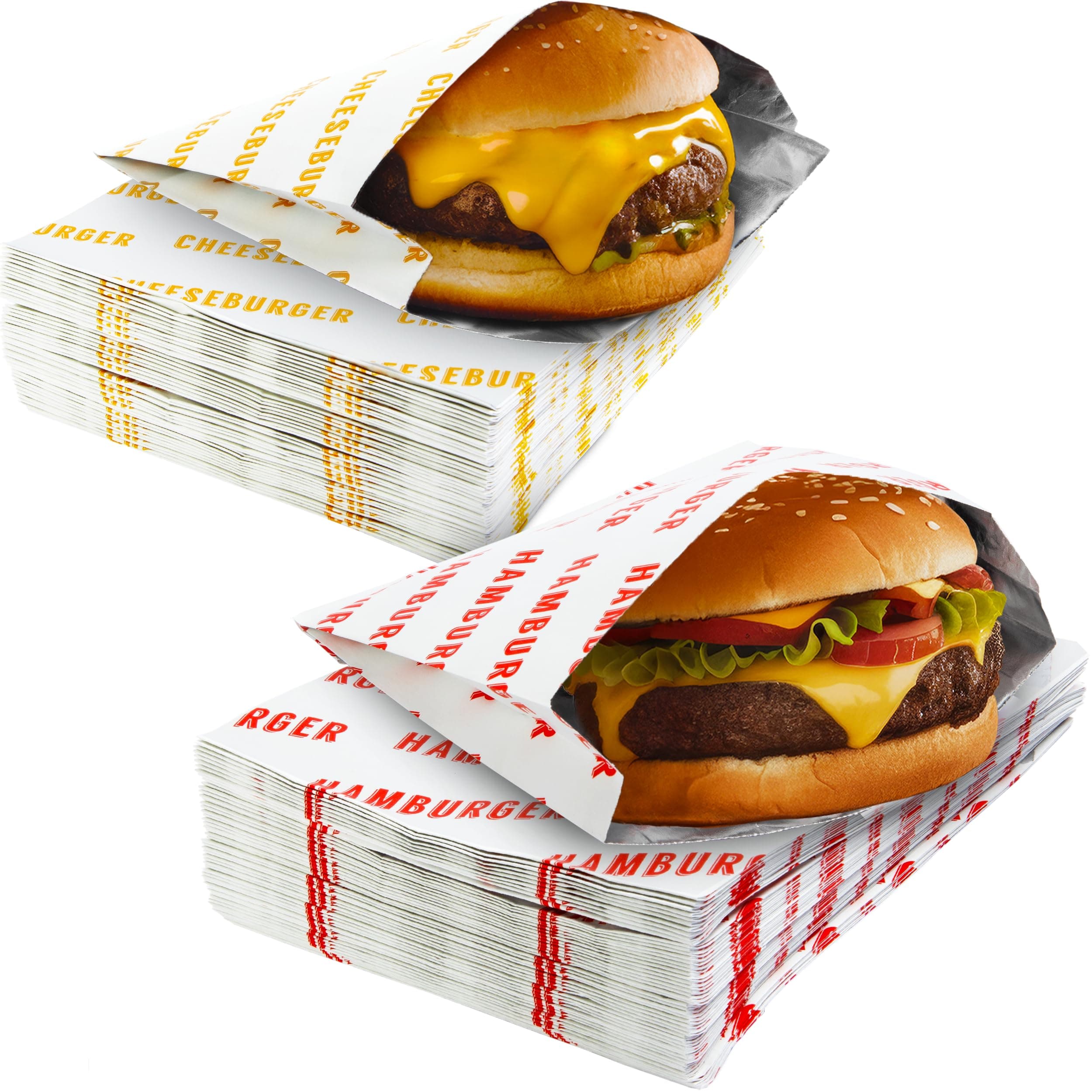 Retro, Grease Proof Burger Wrappers Combo 200pk. Insulated, Pro Quality Bulk Hamburger and Cheeseburger Bags are BPA Free. Large, Allergen Friendly BBQ Foil Paper Great Cooking Supply For Themed Party