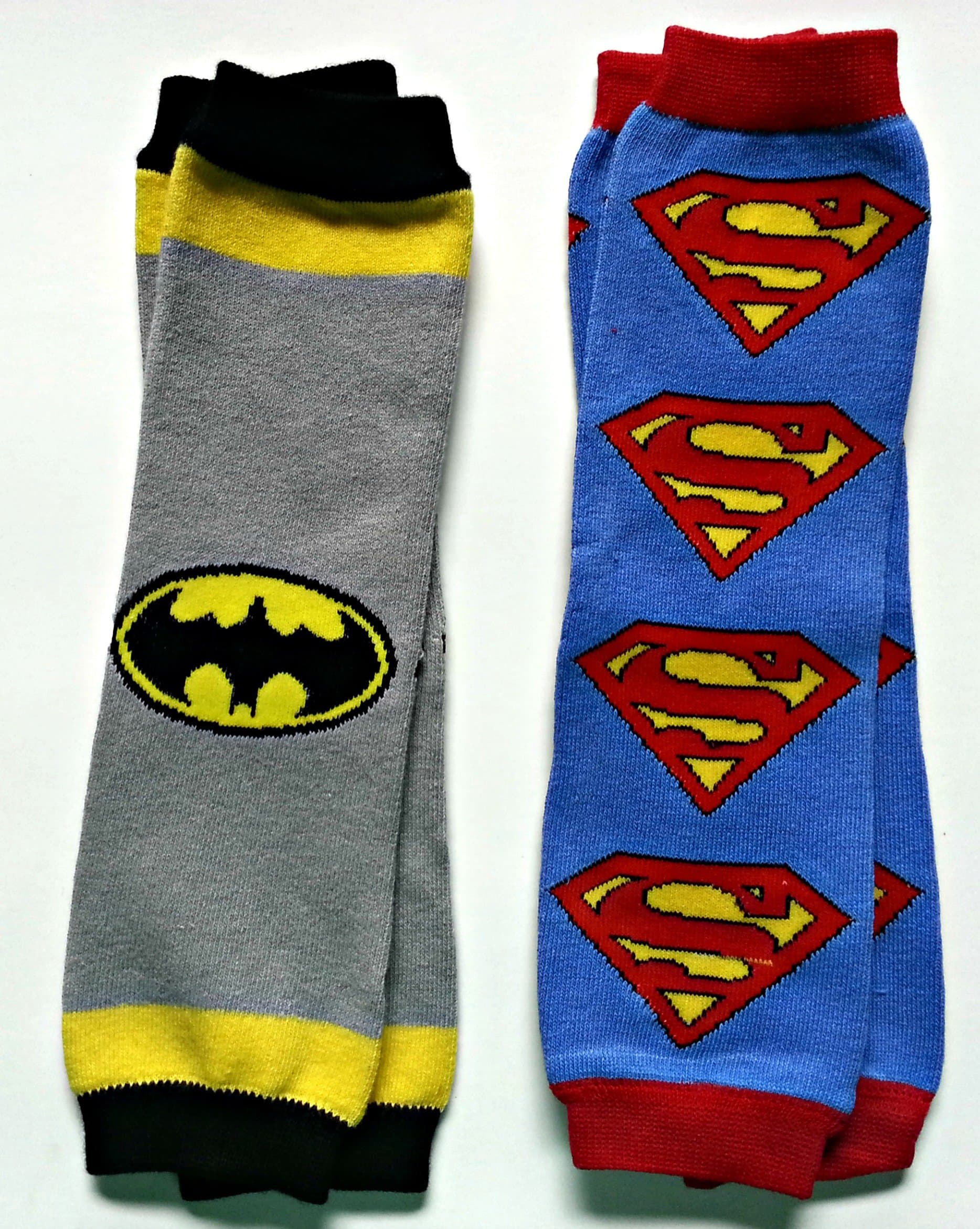 LuvBugBaby 2 Pack Leg Warmers for Infants, Toddlers and Children (Superhero (Batman + Superman))