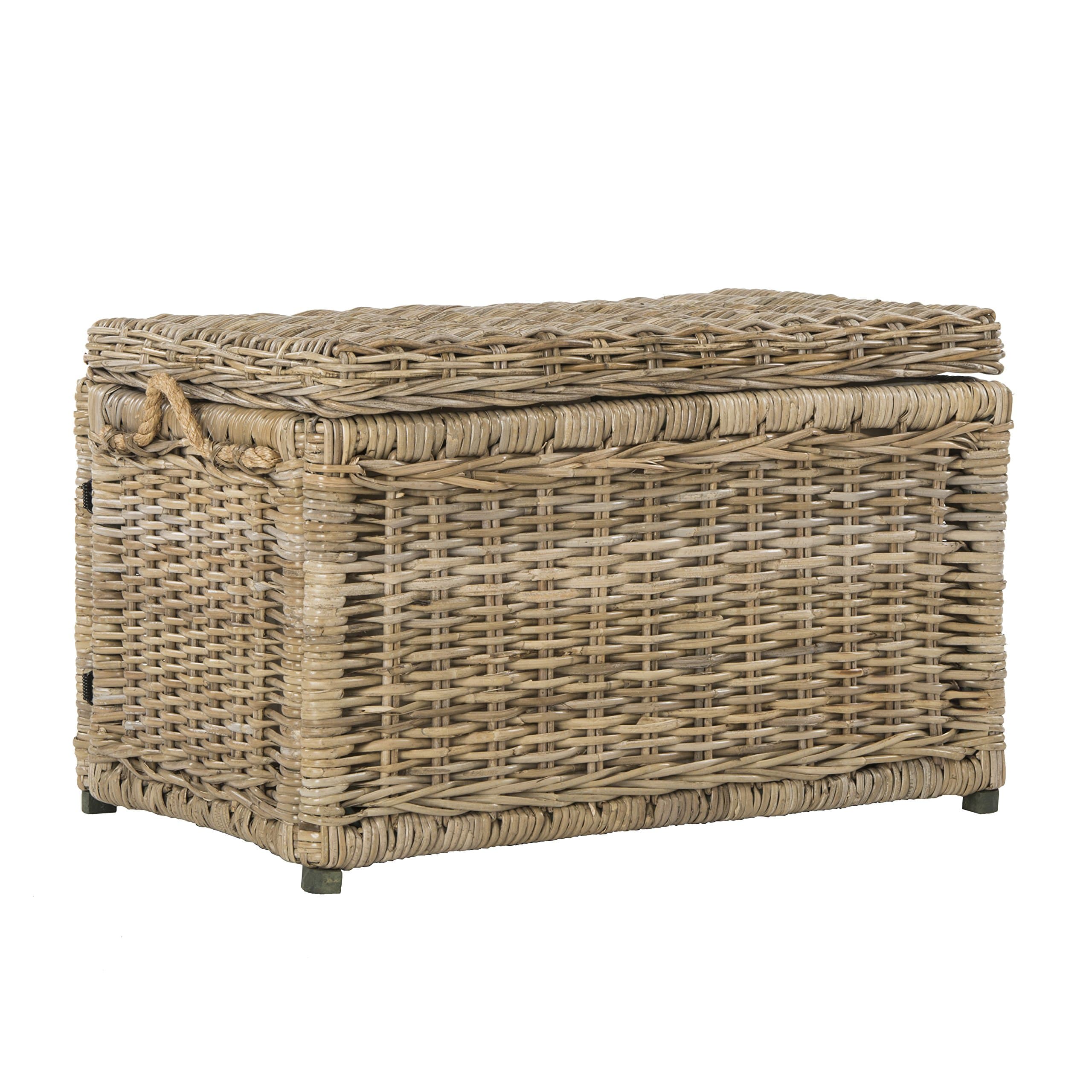 HPM9003B Jacob 30" Wicker Storage Trunk, Collapsible for flat storage, Rattan-Kubusoft Gray, Coastal for Office, Dorm Room-LivingRoom, Bedroom, Dining Room, Natural