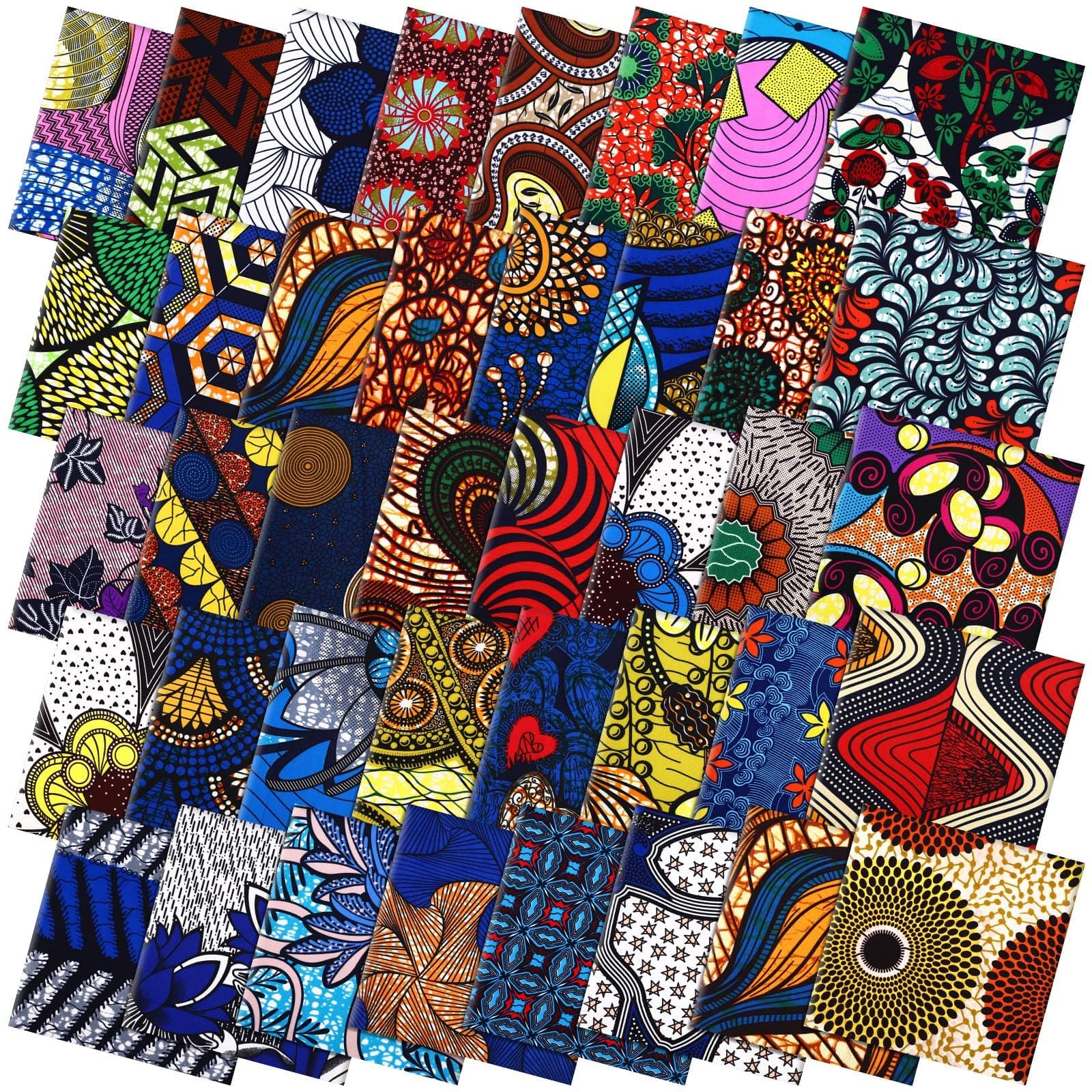 Mixweer 40 Pcs 10 x 10 Inch African Cotton Fabric Squares No Repeat Quilting Fabrics Bundles Kente Cloth African Wax Squares Ankara Fat Quarters for DIY Sewing Cloths Handmade Accessories