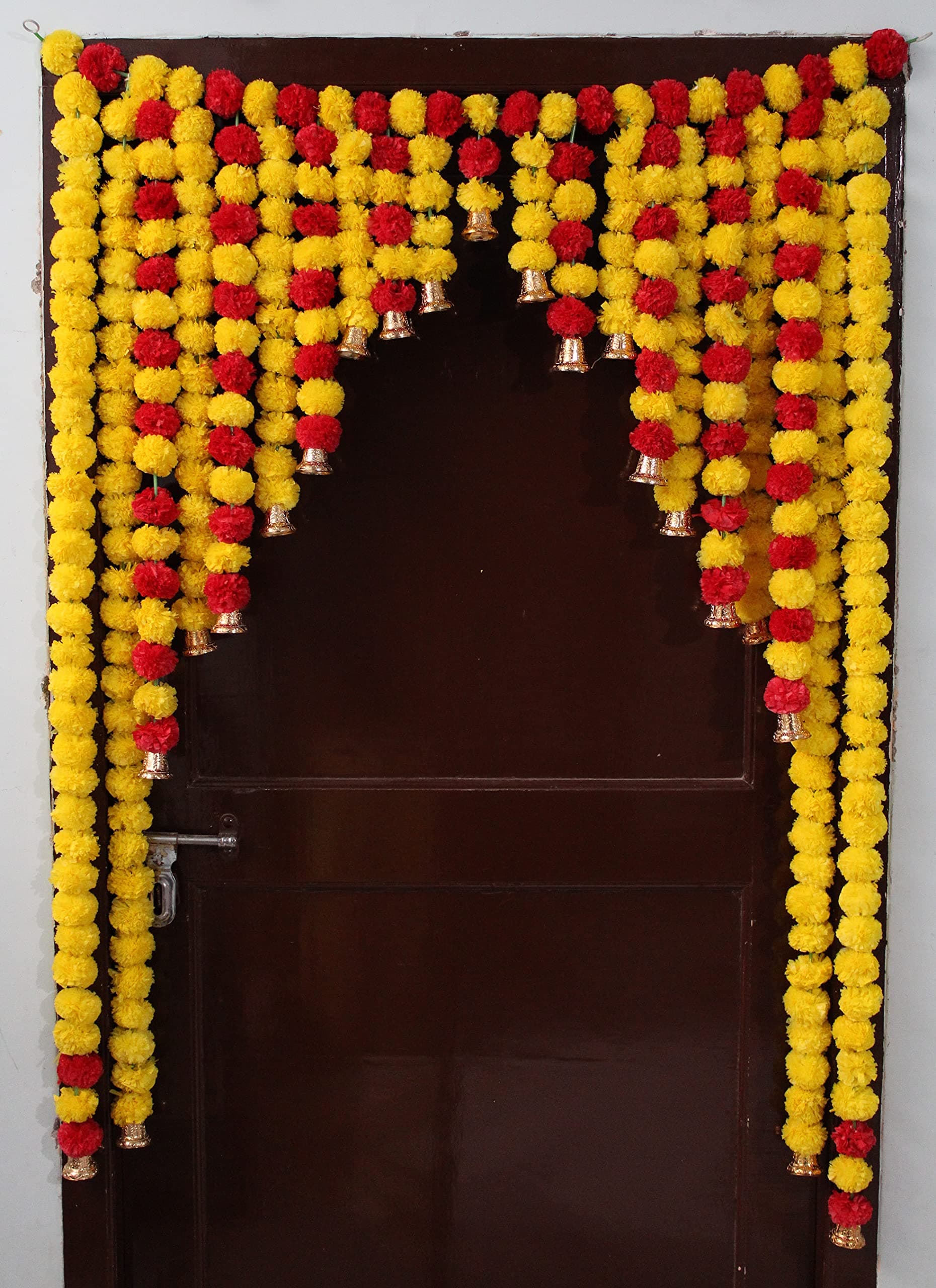JH Gallery Artificial Marigold Garlands Flowers Door Toran Door Hanging for Diwali Pooja Decoration, Ganpati Decoration, Janmashtami and All Festivals (Red & Yellow)(42x52' inches)