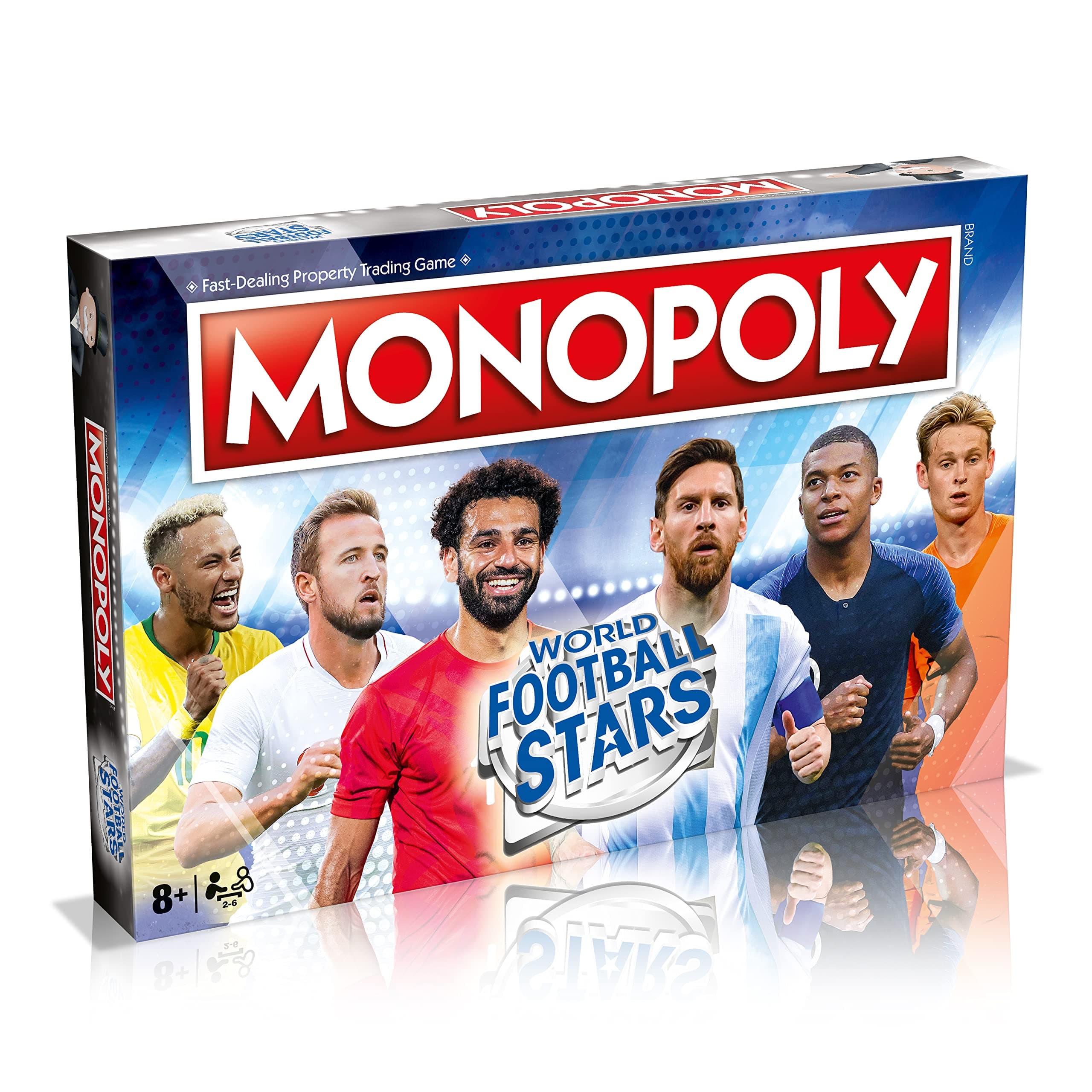 Winning Moves World Football Stars Monopoly Board Game, Play with Cristiano Ronaldo, Lionel Messi, Harry Kane and Salah, gift for ages 8 plus