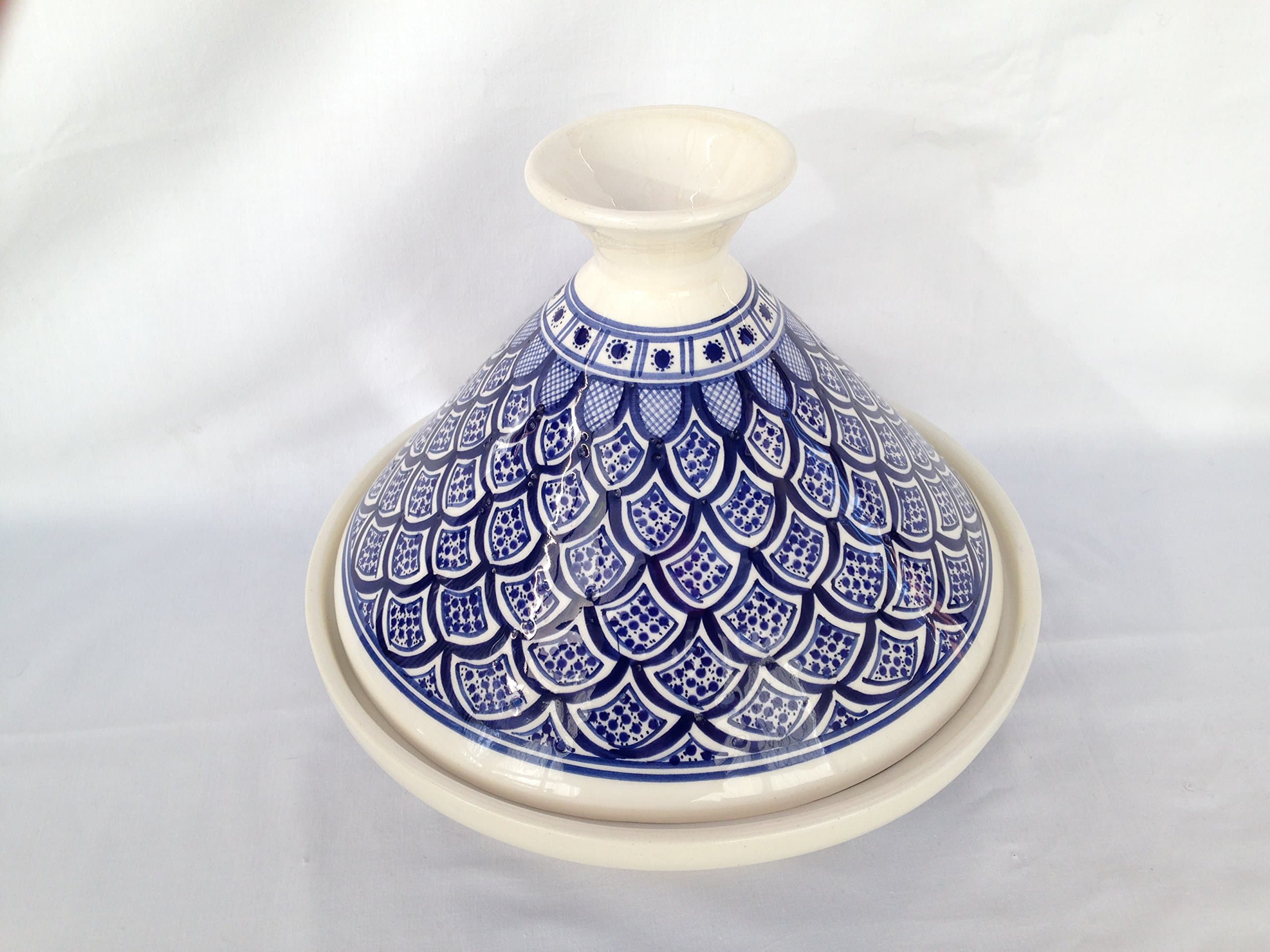 Large, Beautiful Tagine in A Tunisian Rainbow Or Blue Chrysanthemum Designs. Hand Made & Hand Painted. Moroccan Style (Tunisian Blue Chrysanthemum)