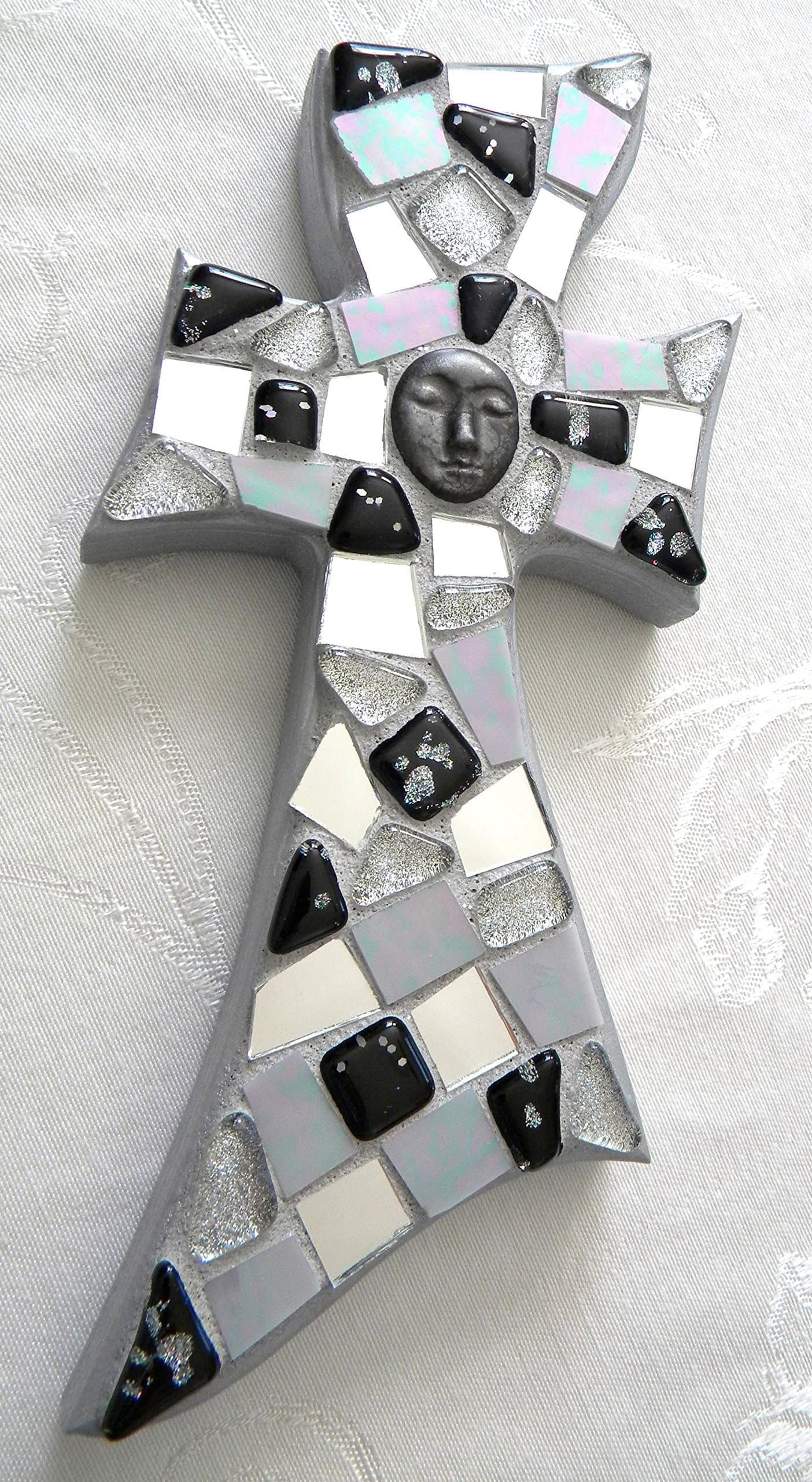 Abstract Decorative Mosaic Cross - Black, Gray and Silver Mosiac Art Piece