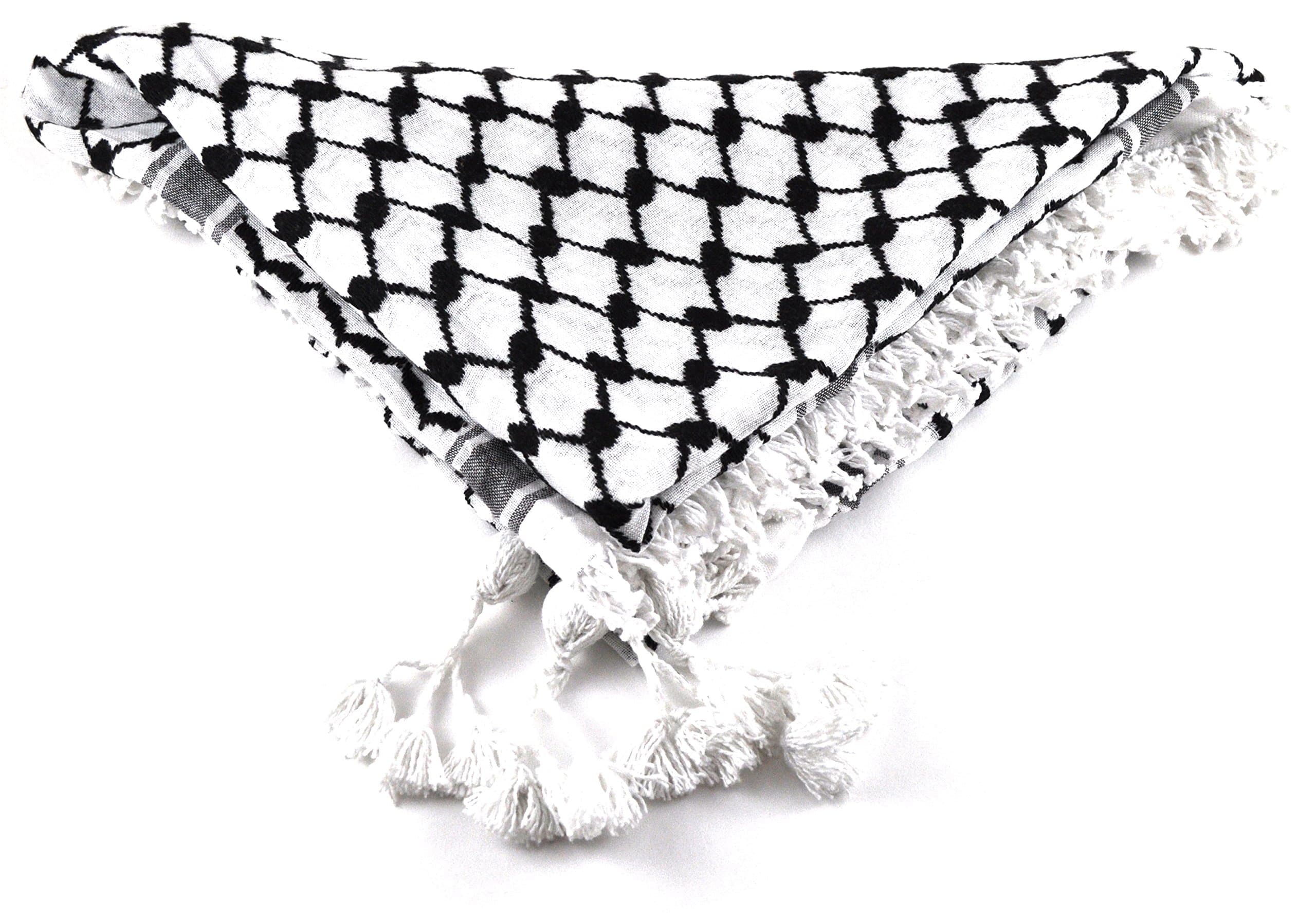 Authentic Shemagh, Keffiyeh, Hattah, Middle Eastern Headdress, Black/White