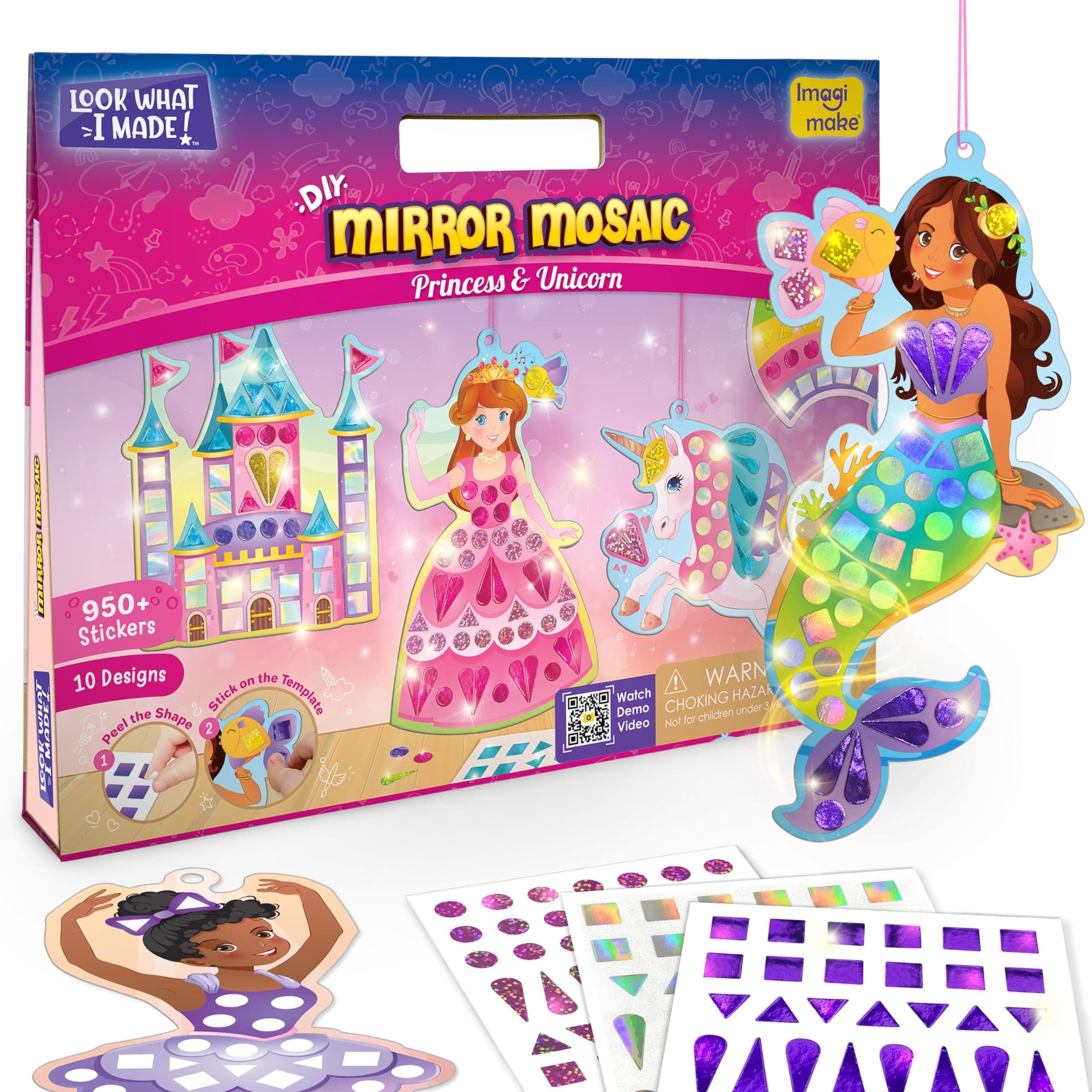 Imagimake Mirror Mosaic Princess & Unicorn for Kids 3+ | Mess-Free DIY Foil Sticker Art & Craft Kit | 10 Designs with 950+ Stickers | Travel Toys for Girls | Ramadan, Birthday & Return Gift Ages 3-8